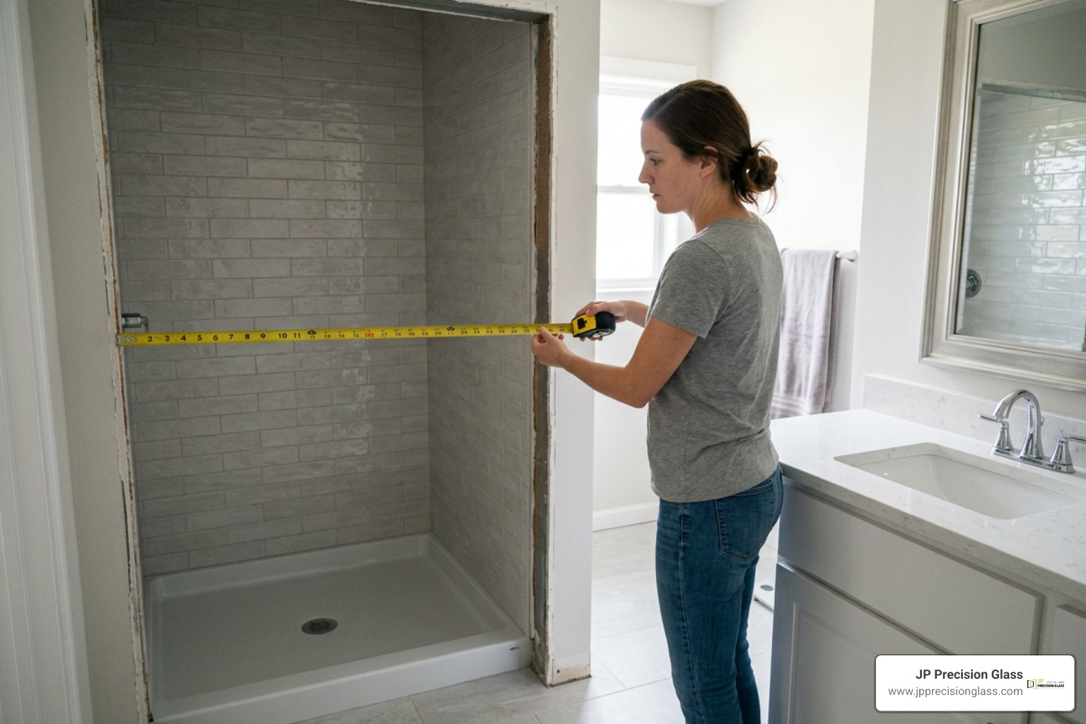 measuring shower opening width with tape measure measuring shower opening width with tape measure