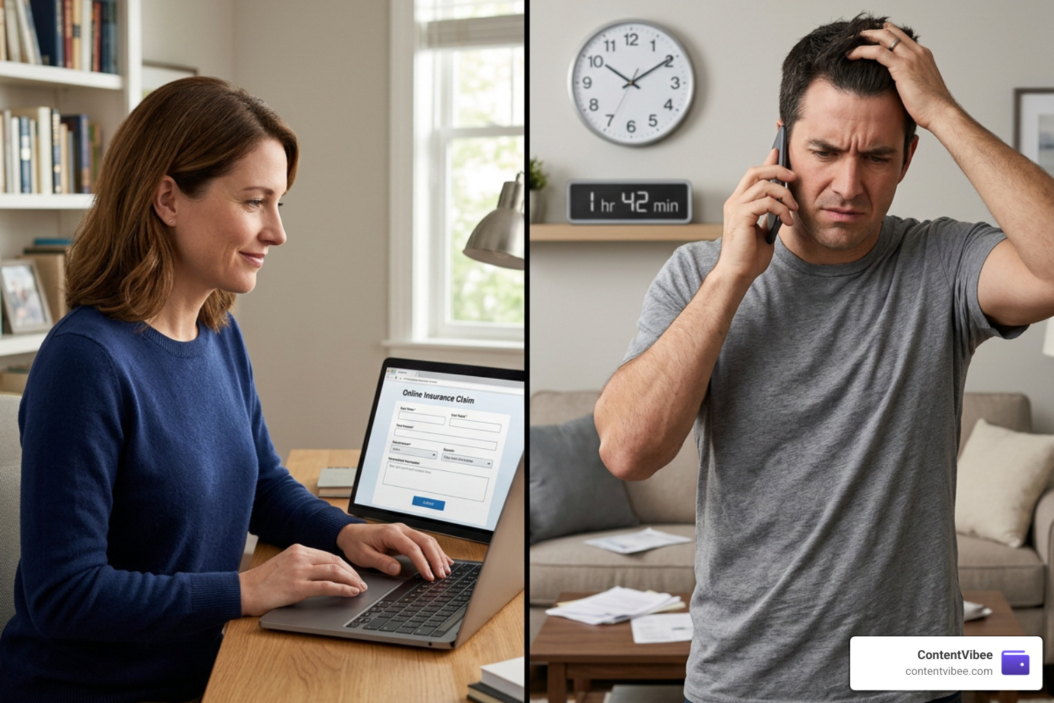 Comparison of digital insurance portal filing vs waiting on phone hold Comparison of digital insurance portal filing vs waiting on phone hold