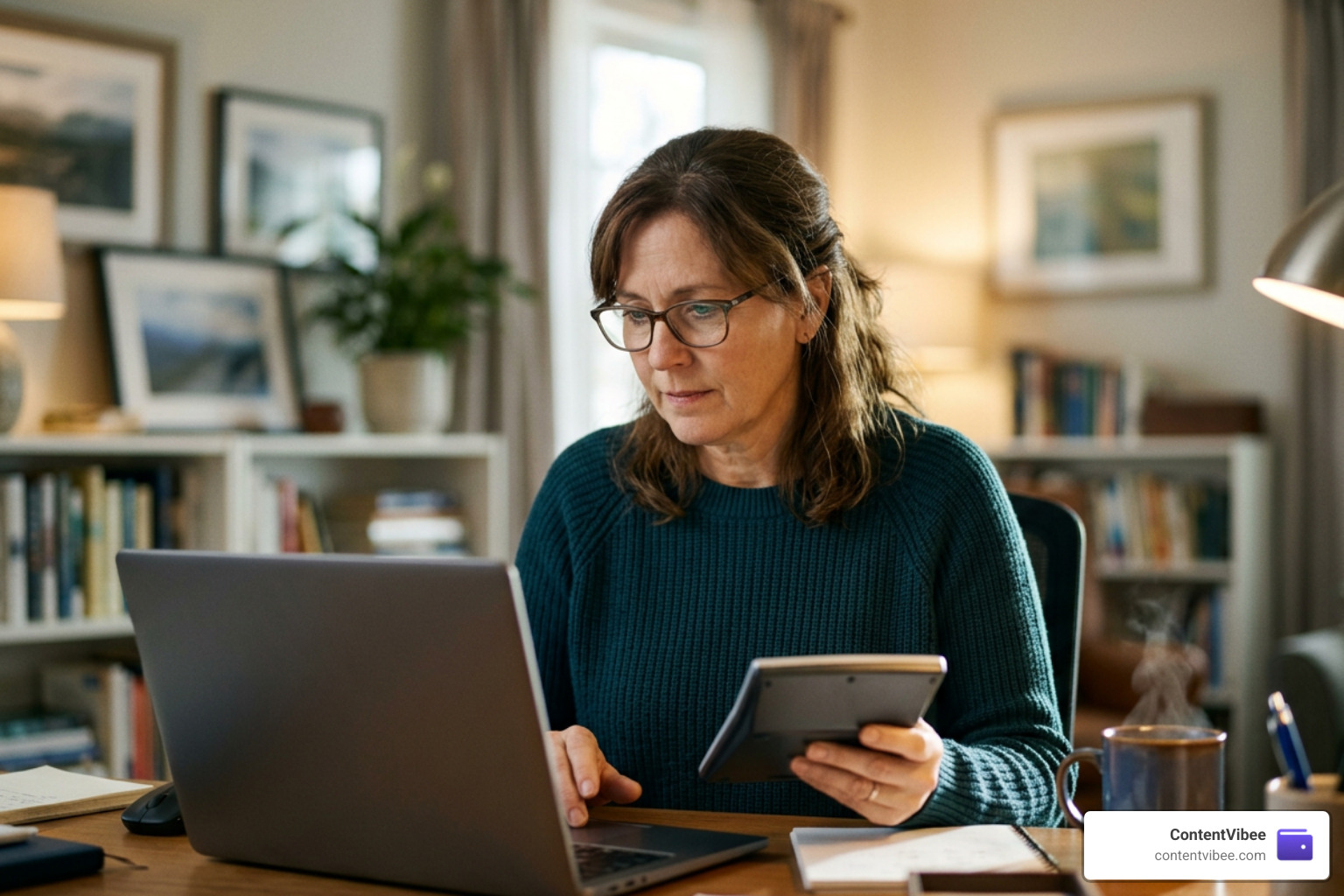 woman calculating retirement benefits on laptop
