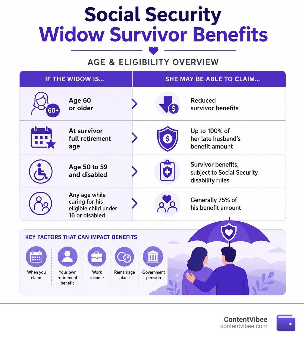 Social Security widow survivor benefit age and eligibility overview infographic