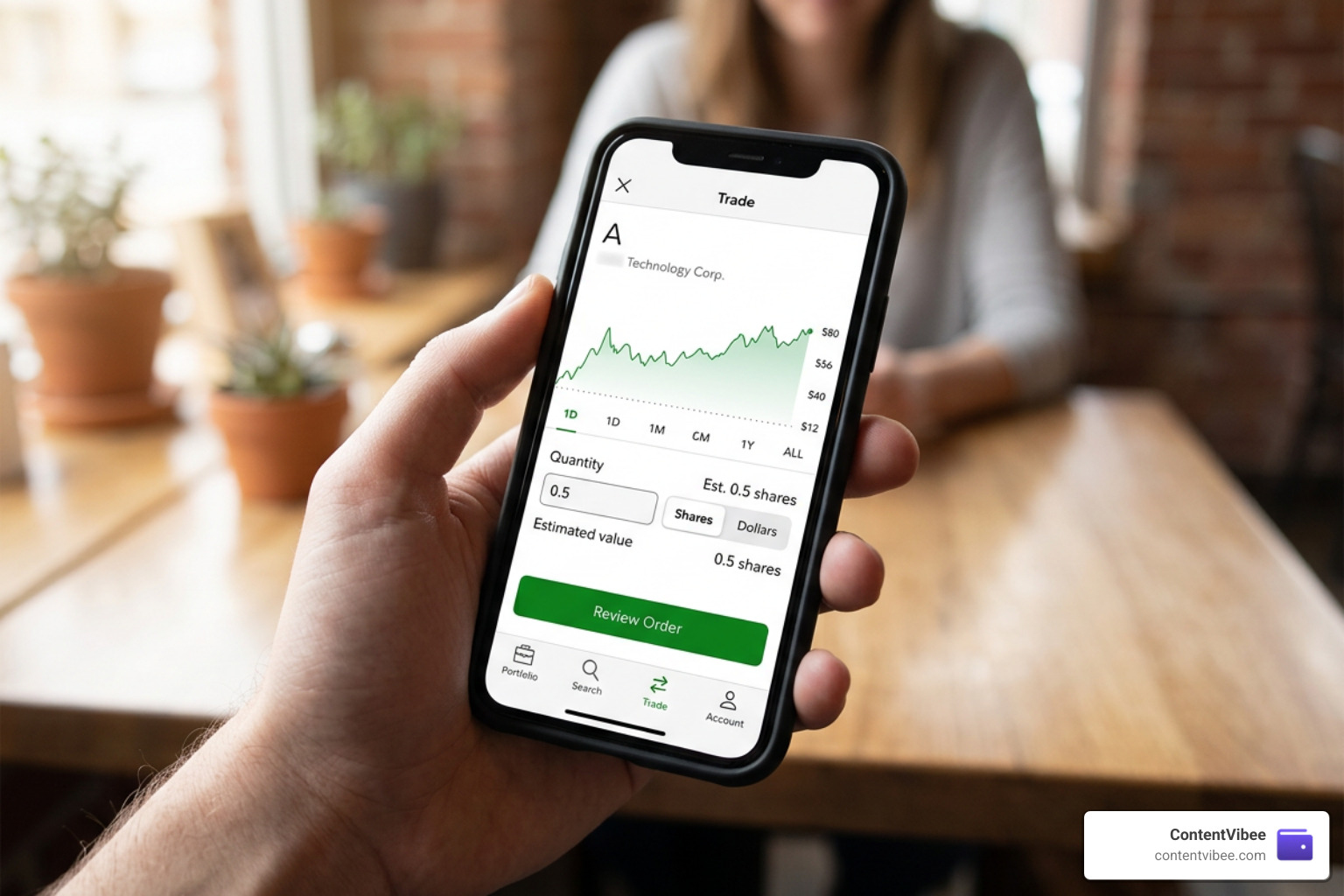 mobile app trade ticket selection for fractional share trading