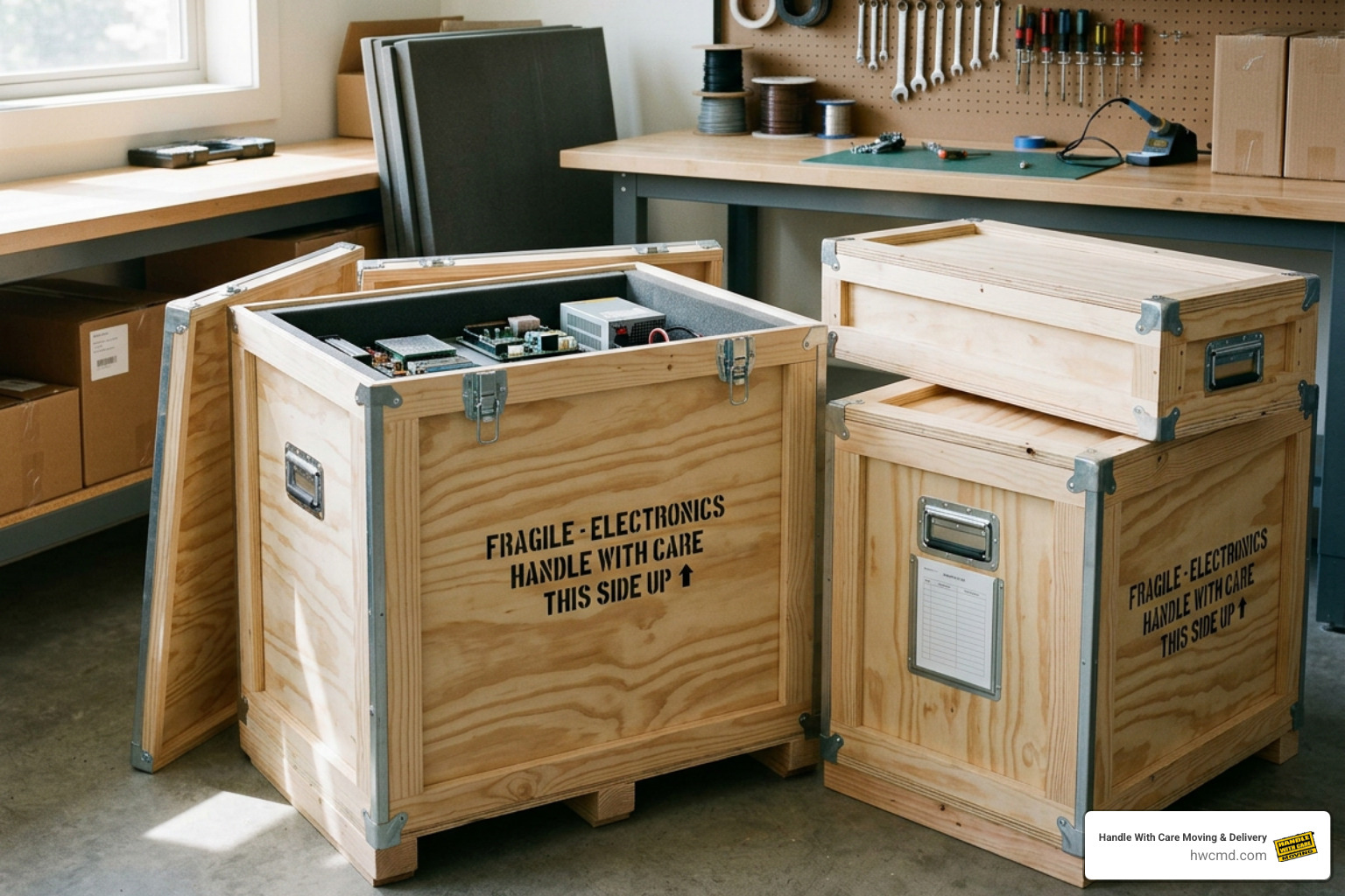 Customized wooden crates built for delicate electronics Customized wooden crates built for delicate electronics