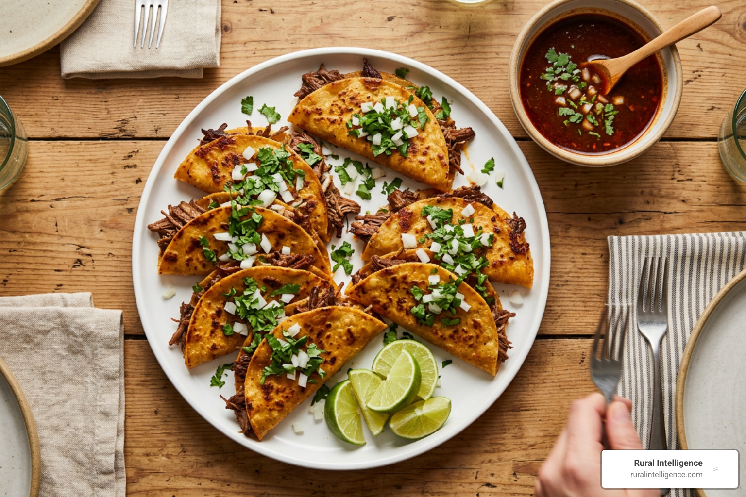 a platter of golden birria tacos with lime wedges a platter of golden birria tacos with lime wedges