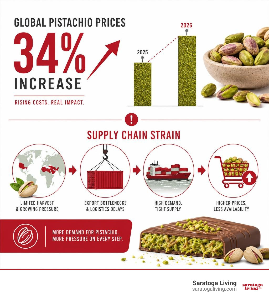 Infographic detailing the 34 percent increase in global pistachio prices and supply chain strain infographic Infographic detailing the 34 percent increase in global pistachio prices and supply chain strain infographic