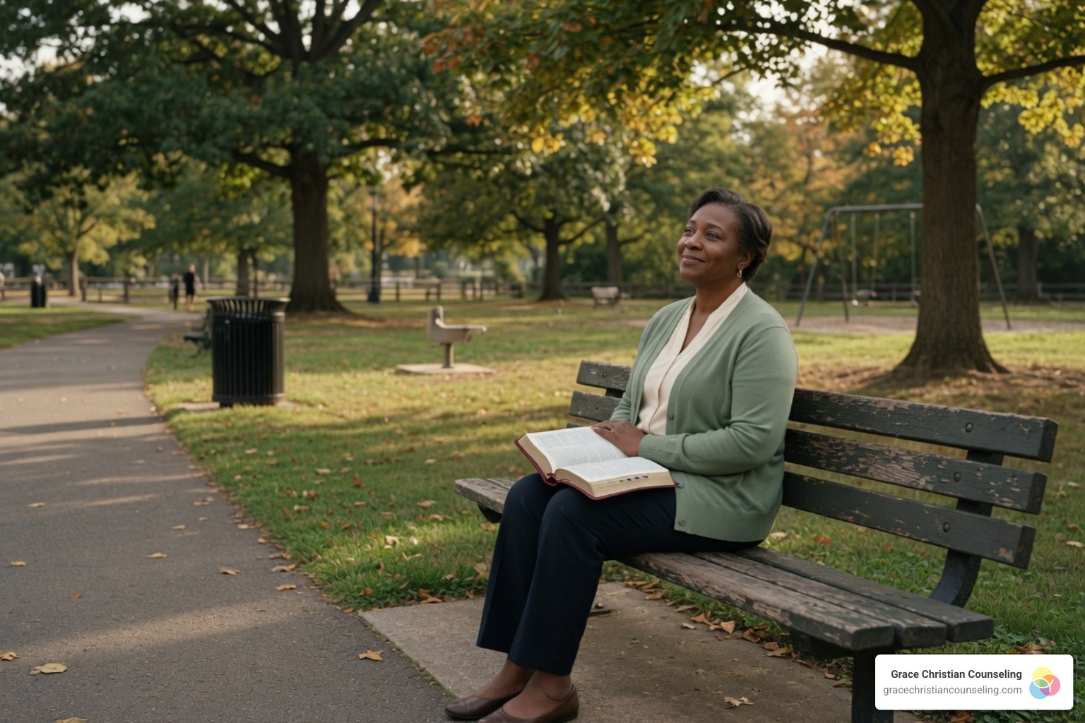 person sitting alone on a park bench looking hopeful - Biblical counseling for loneliness person sitting alone on a park bench looking hopeful - Biblical counseling for loneliness