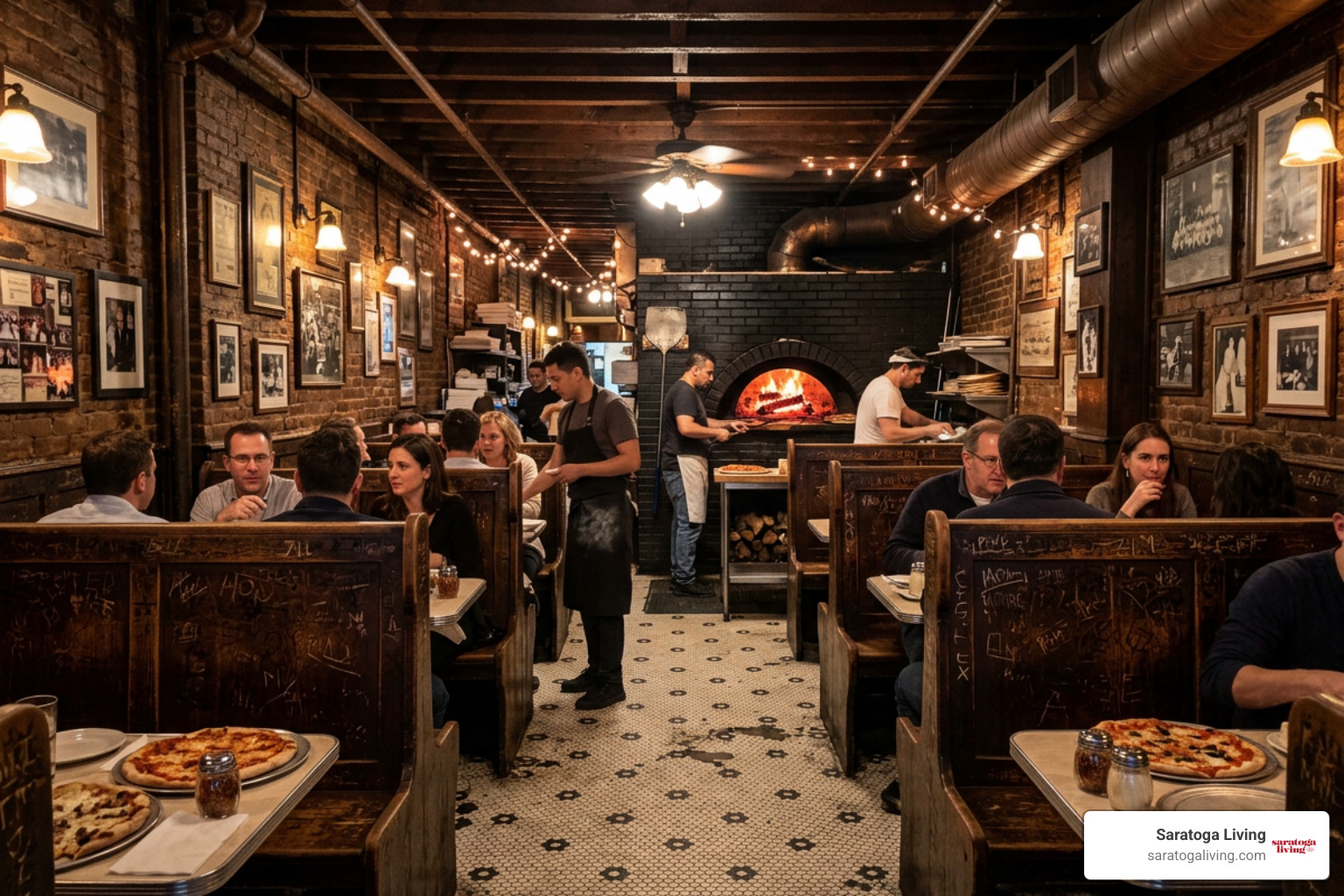 John's of Bleecker Street historic interior with wooden booths
