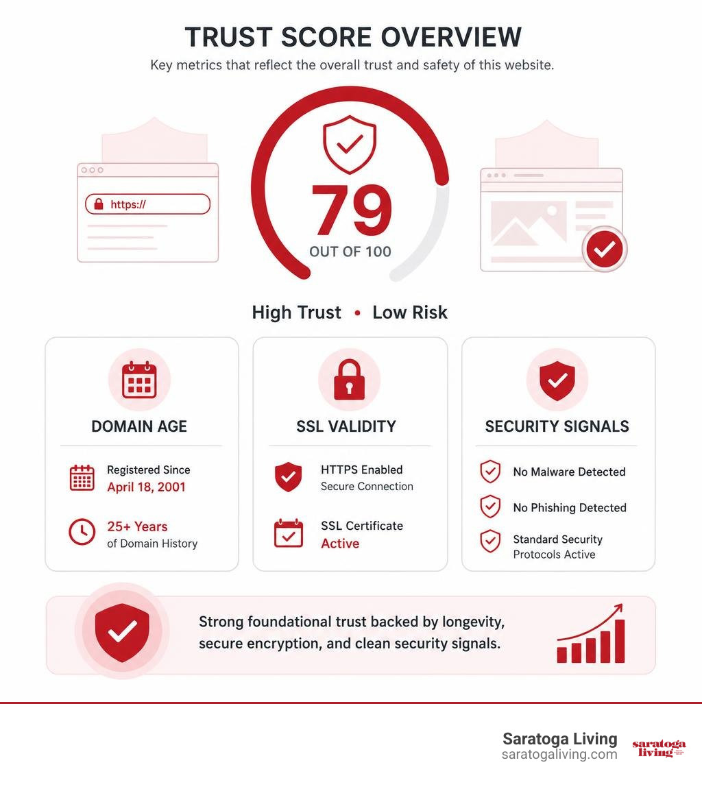 Overview of trust score metrics including domain age, SSL validity, and security signals infographic Overview of trust score metrics including domain age, SSL validity, and security signals infographic