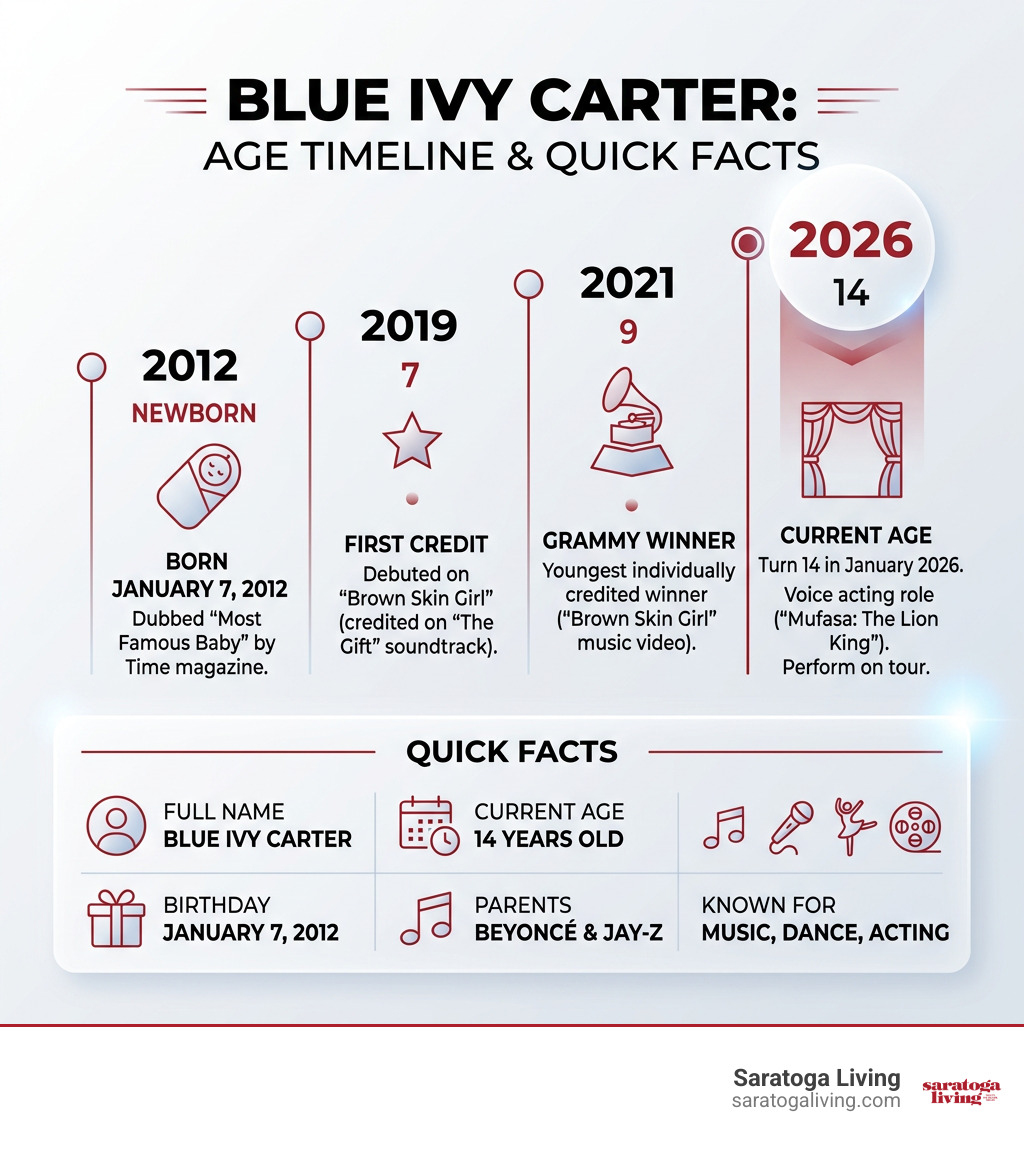 Blue Ivy Carter age timeline and quick facts infographic Blue Ivy Carter age timeline and quick facts infographic