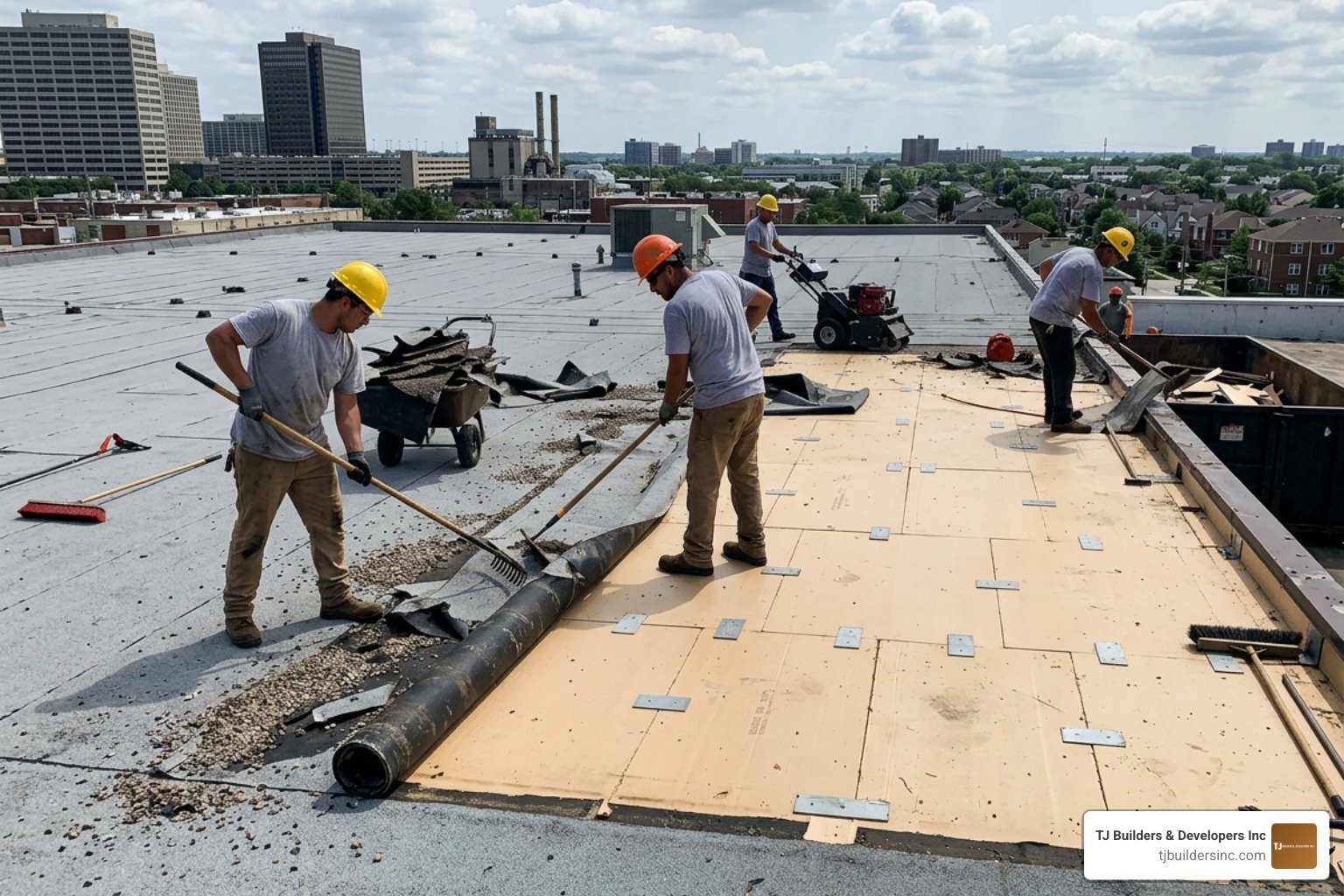 Commercial roof tear-off and polyiso insulation installation Commercial roof tear-off and polyiso insulation installation