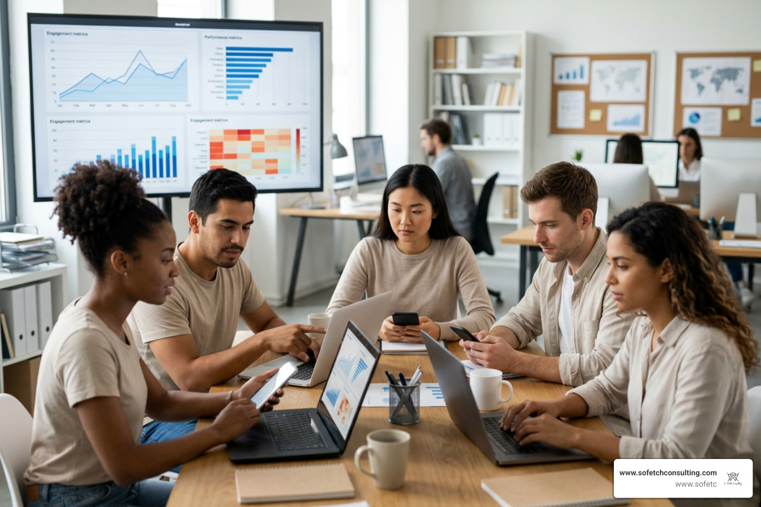 digital campaign team analyzing social media performance data