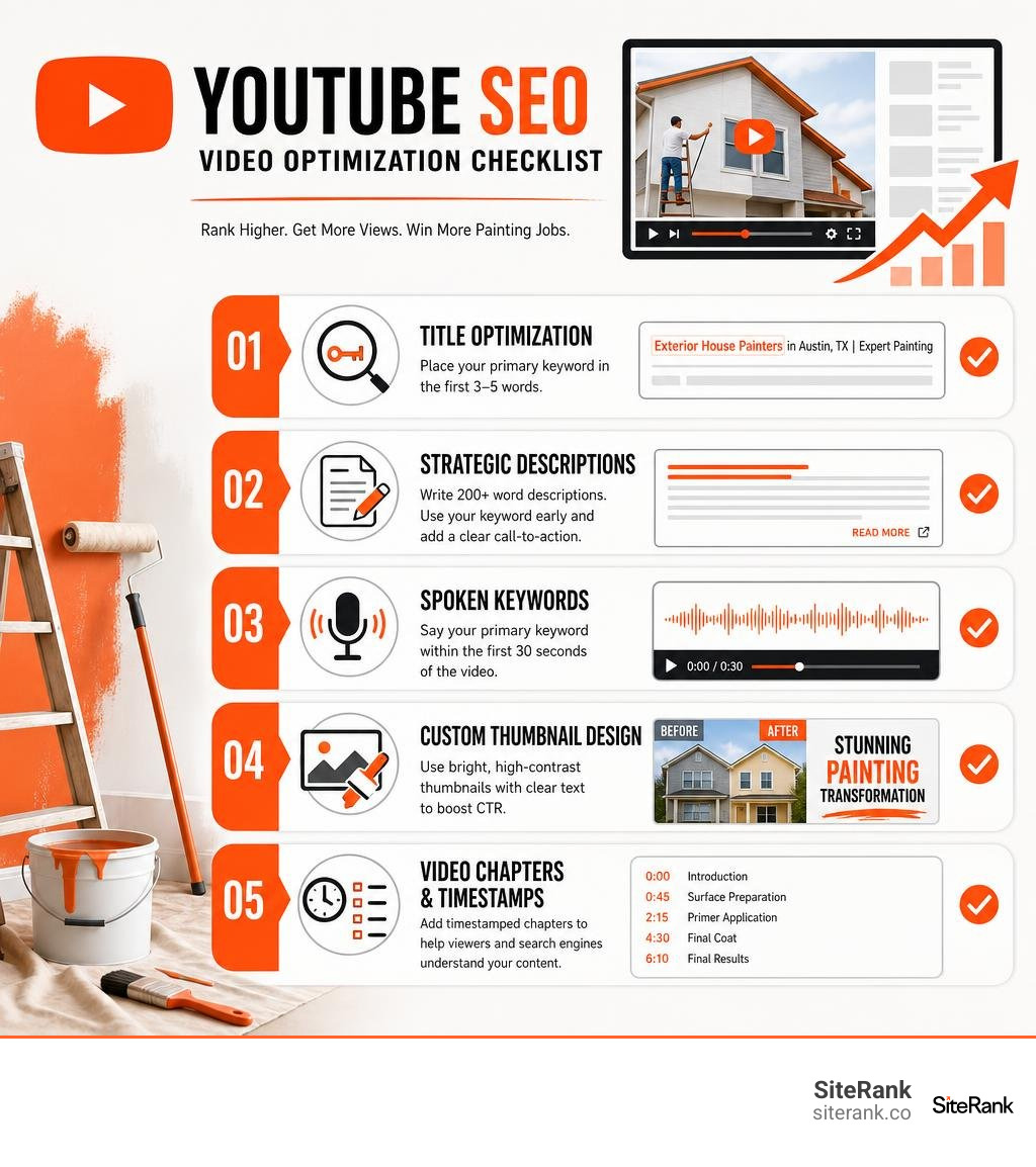 YouTube SEO video optimization checklist infographic YouTube SEO video optimization checklist infographic