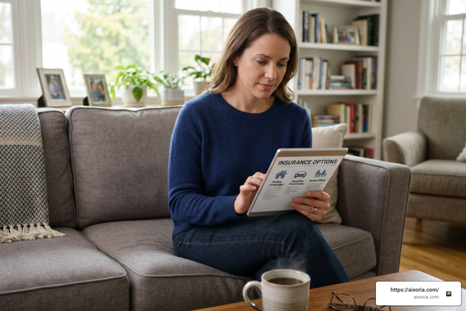 Policyholder reviewing policy options on a digital tablet