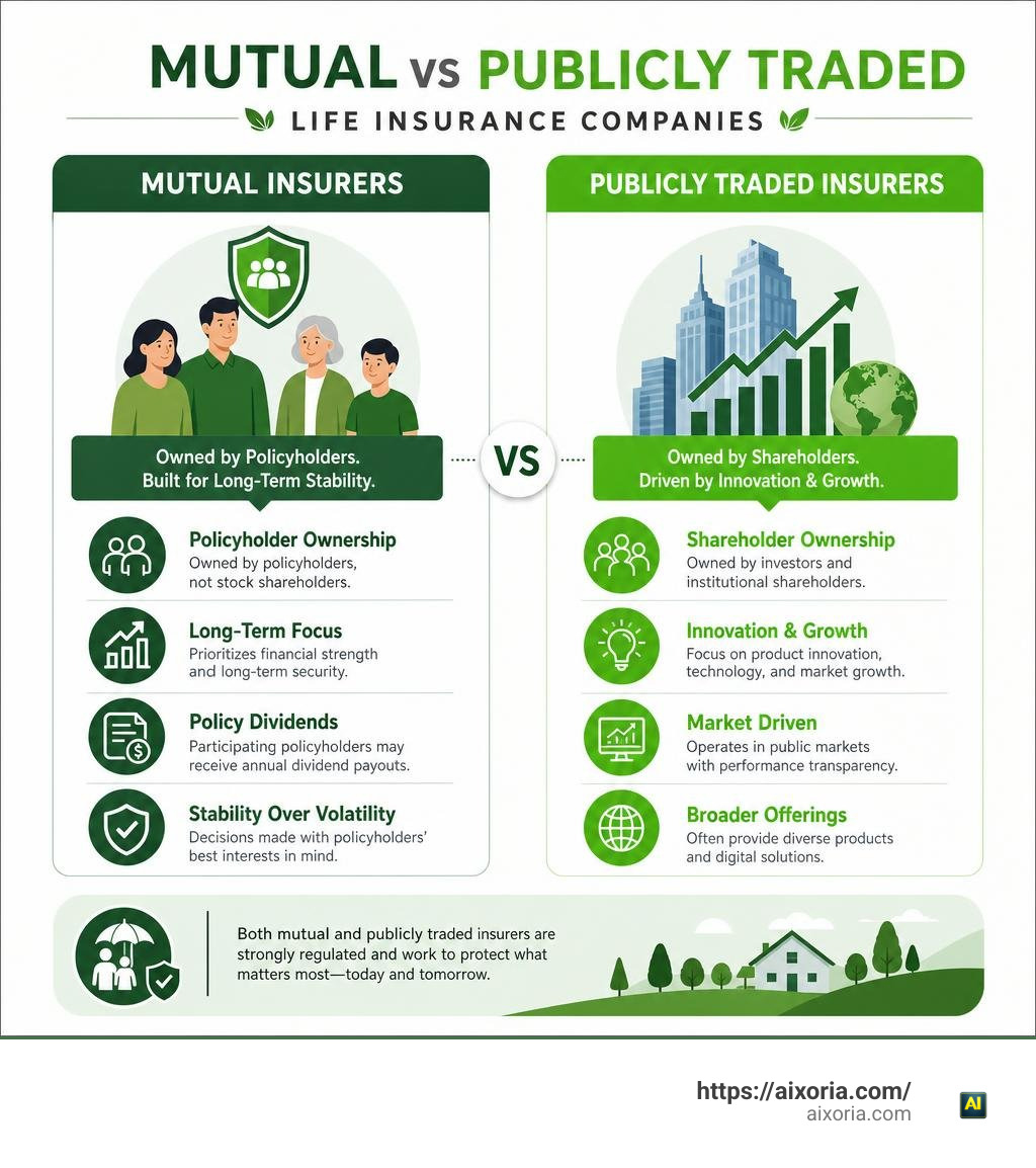 Comparison between Mutual and Publicly Traded Life Insurance Companies infographic