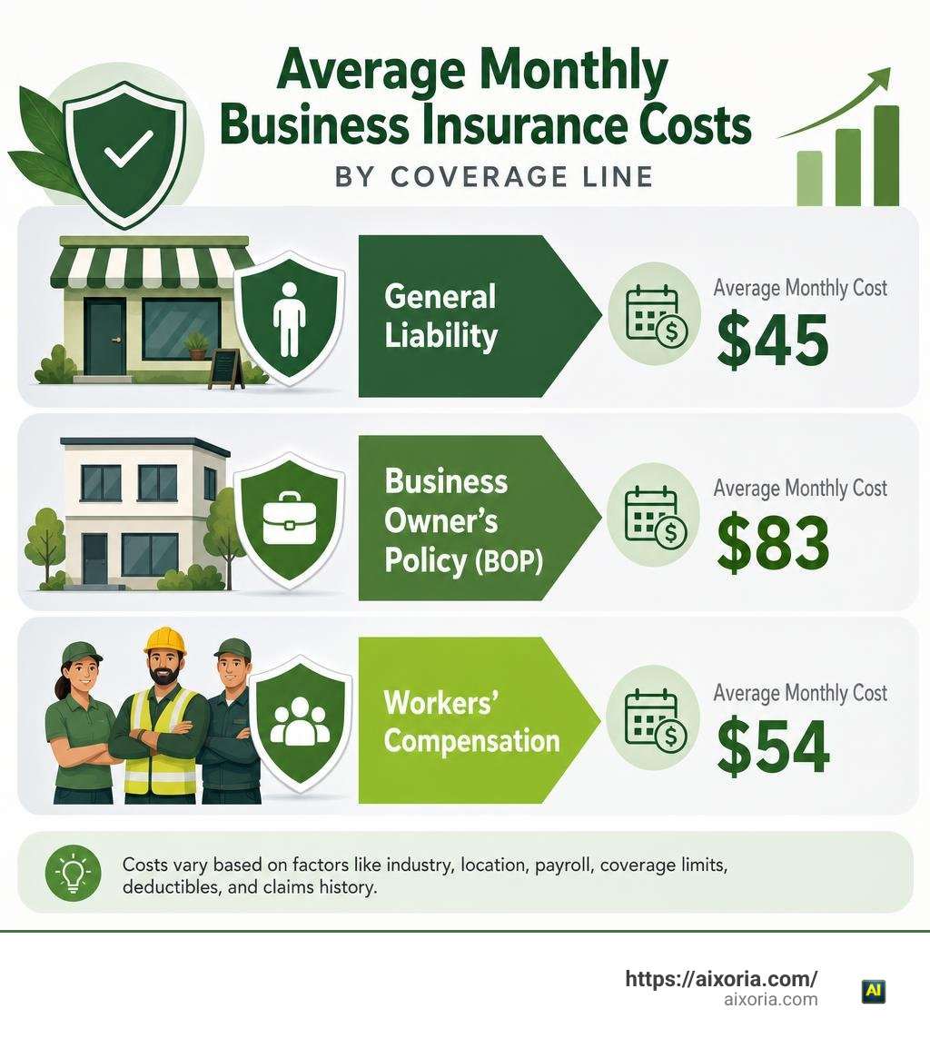 average monthly business insurance costs by coverage line infographic