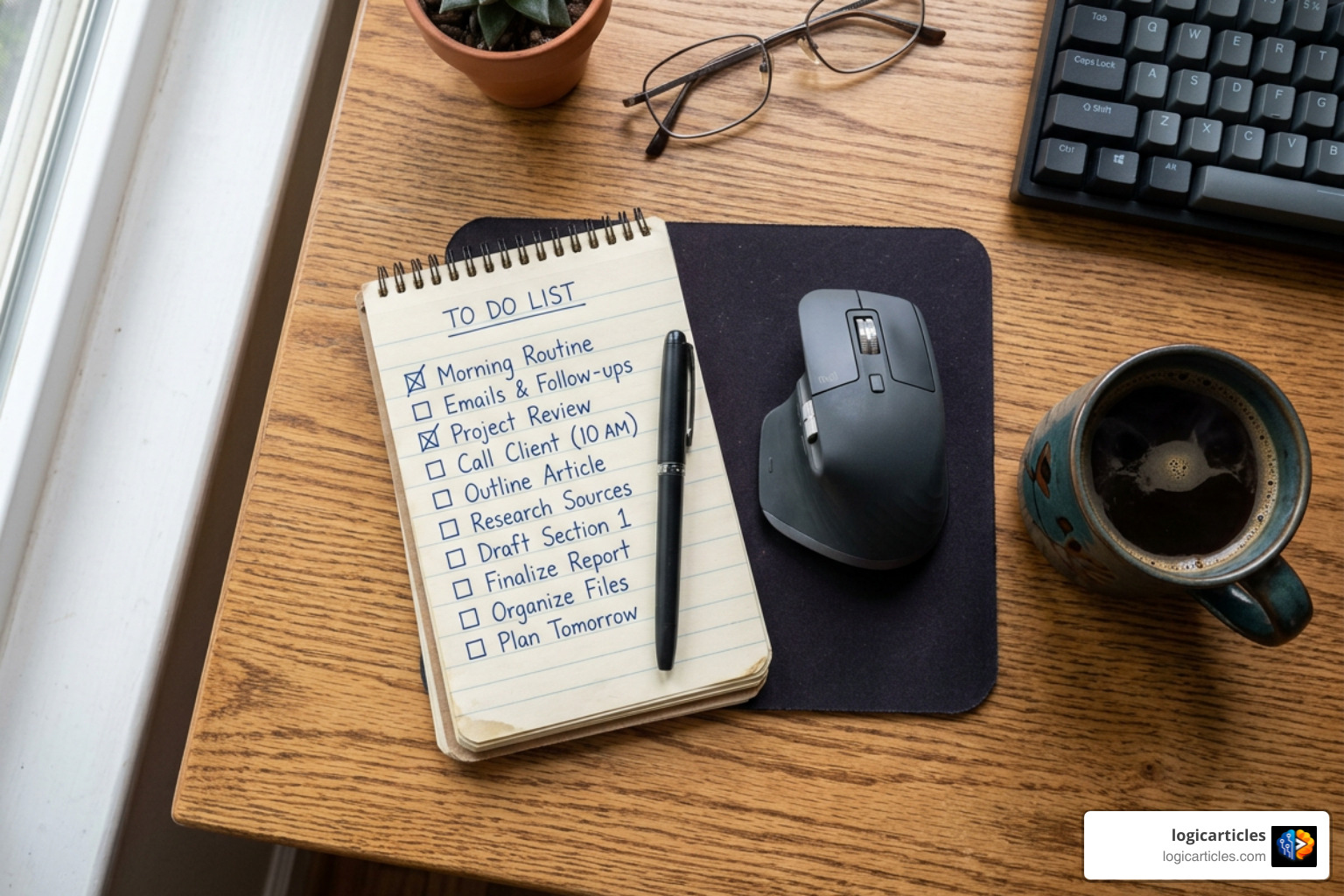 simple handwritten checklist next to computer mouse