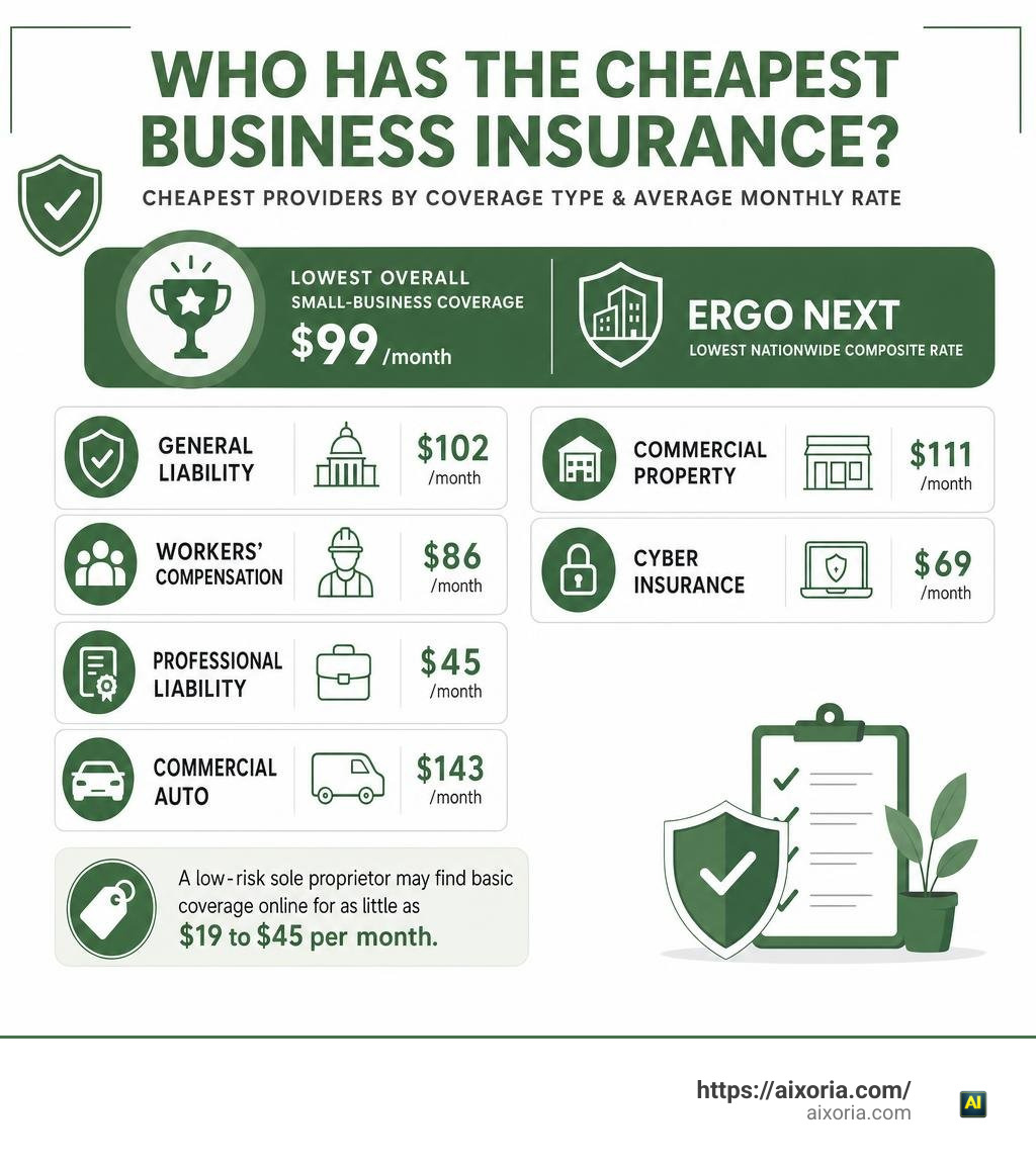 Infographic comparing cheapest business insurance providers and average monthly rates infographic