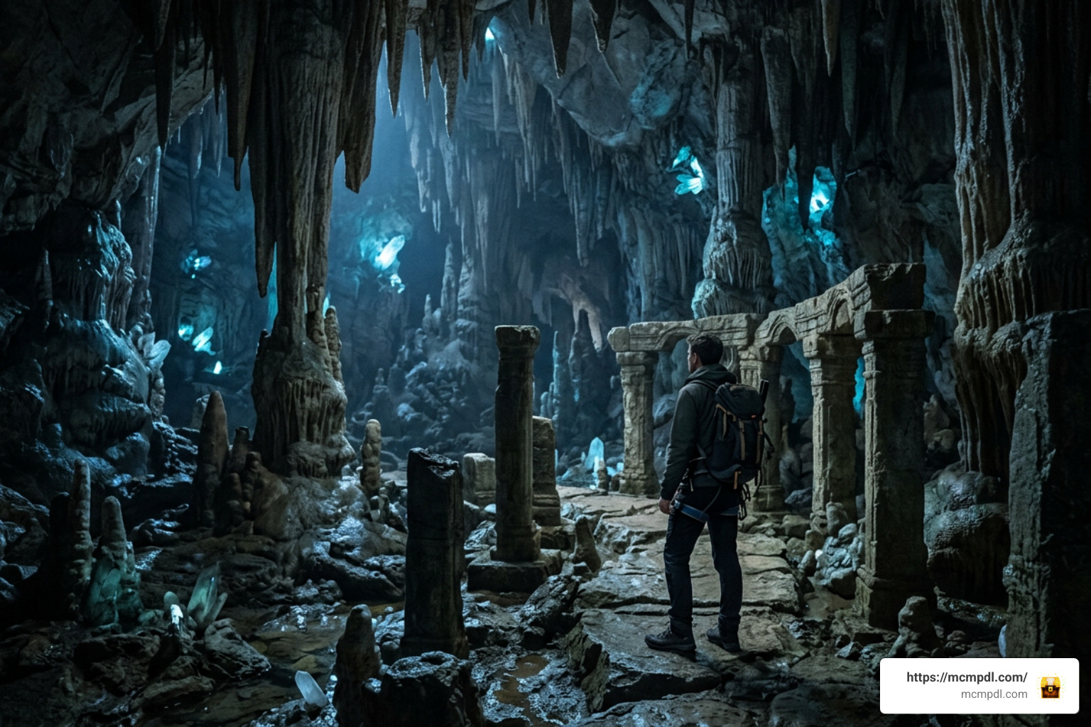 Player standing inside a giant custom cavern Player standing inside a giant custom cavern