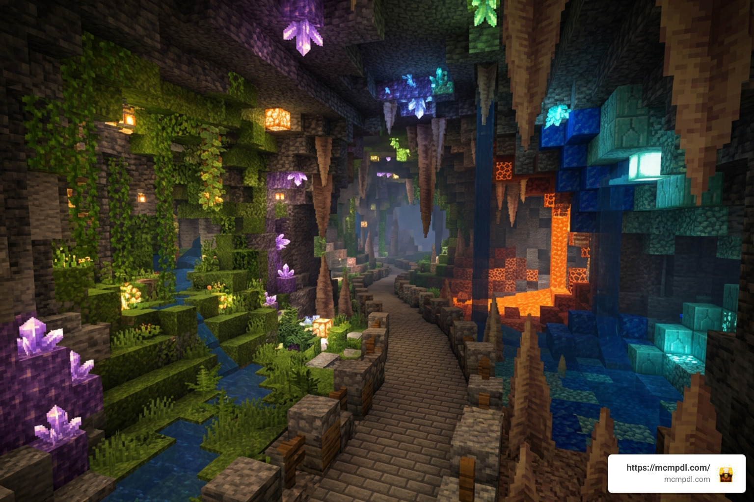 Subterranean landscape showcasing custom cave biomes Subterranean landscape showcasing custom cave biomes