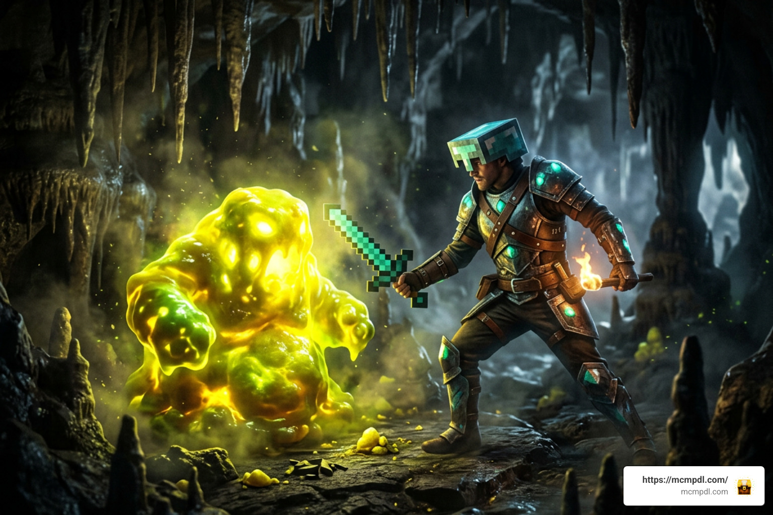 Player fighting sulfur mobs in Eternal Caves Player fighting sulfur mobs in Eternal Caves