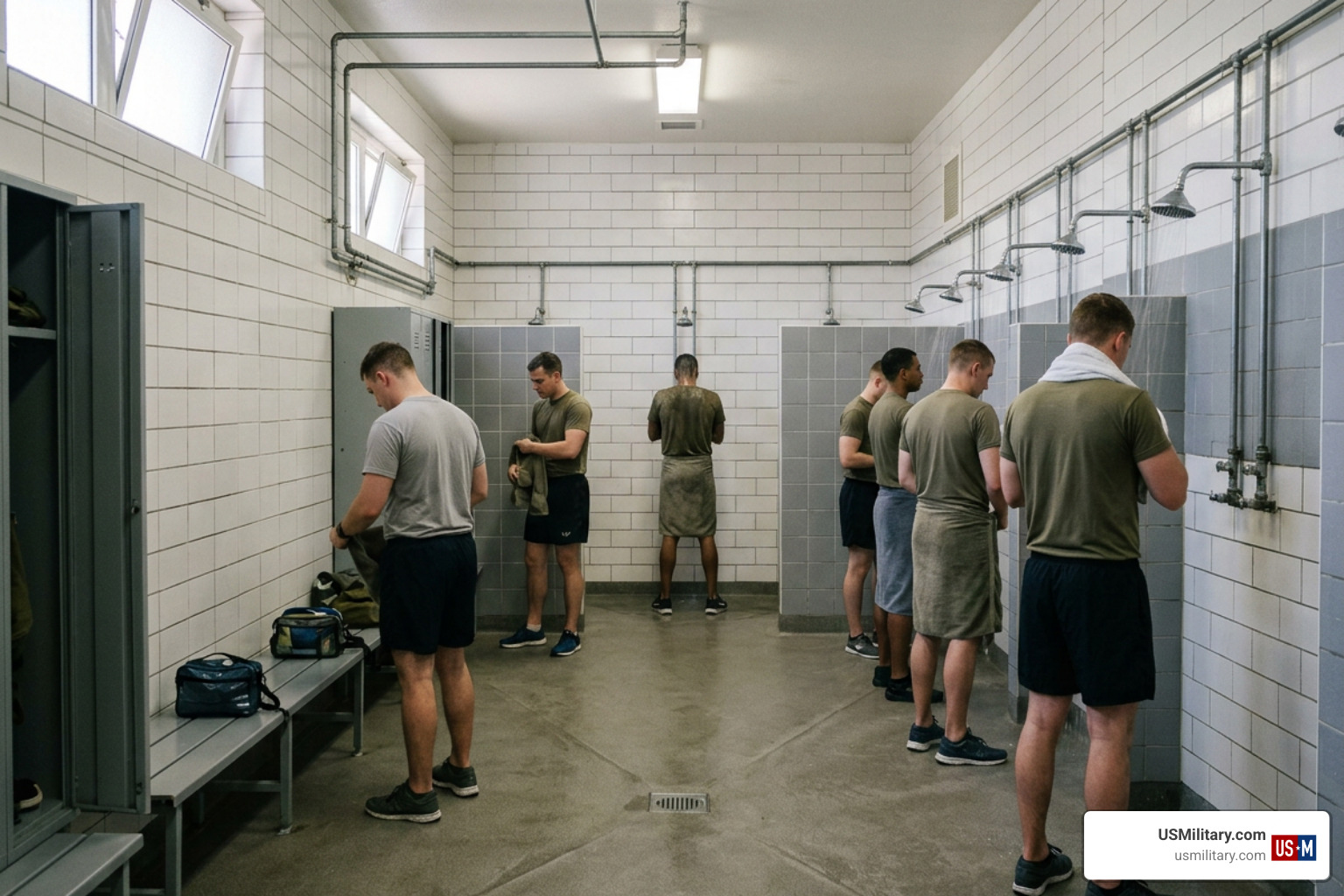 Communal military shower facilities Communal military shower facilities