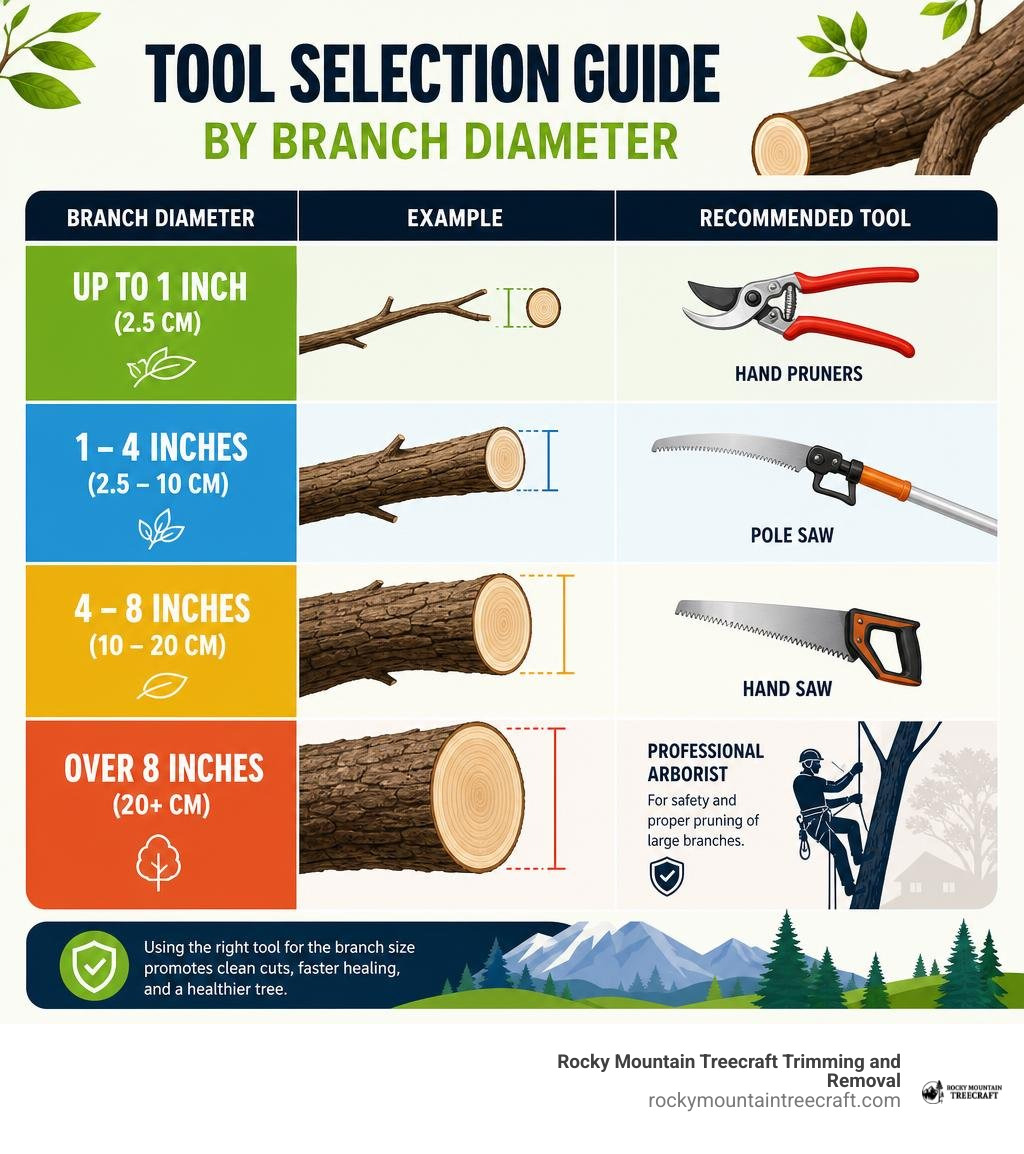 Tool selection guide by branch diameter infographic