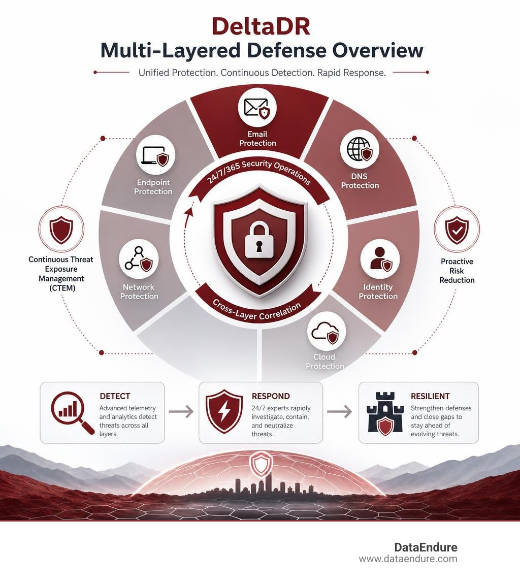 DeltaDR multi-layered defense overview infographic DeltaDR multi-layered defense overview infographic