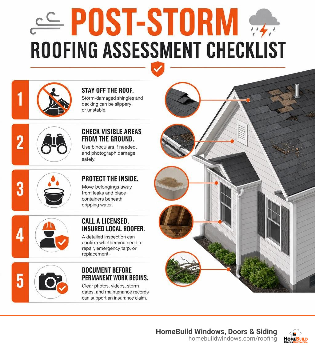 post-storm roofing assessment checklist infographic