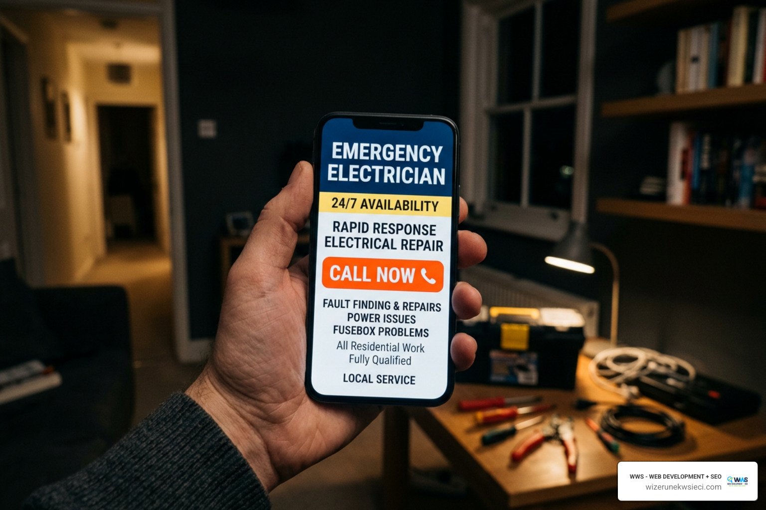 smartphone showing call-only ad for electrical repair smartphone showing call-only ad for electrical repair