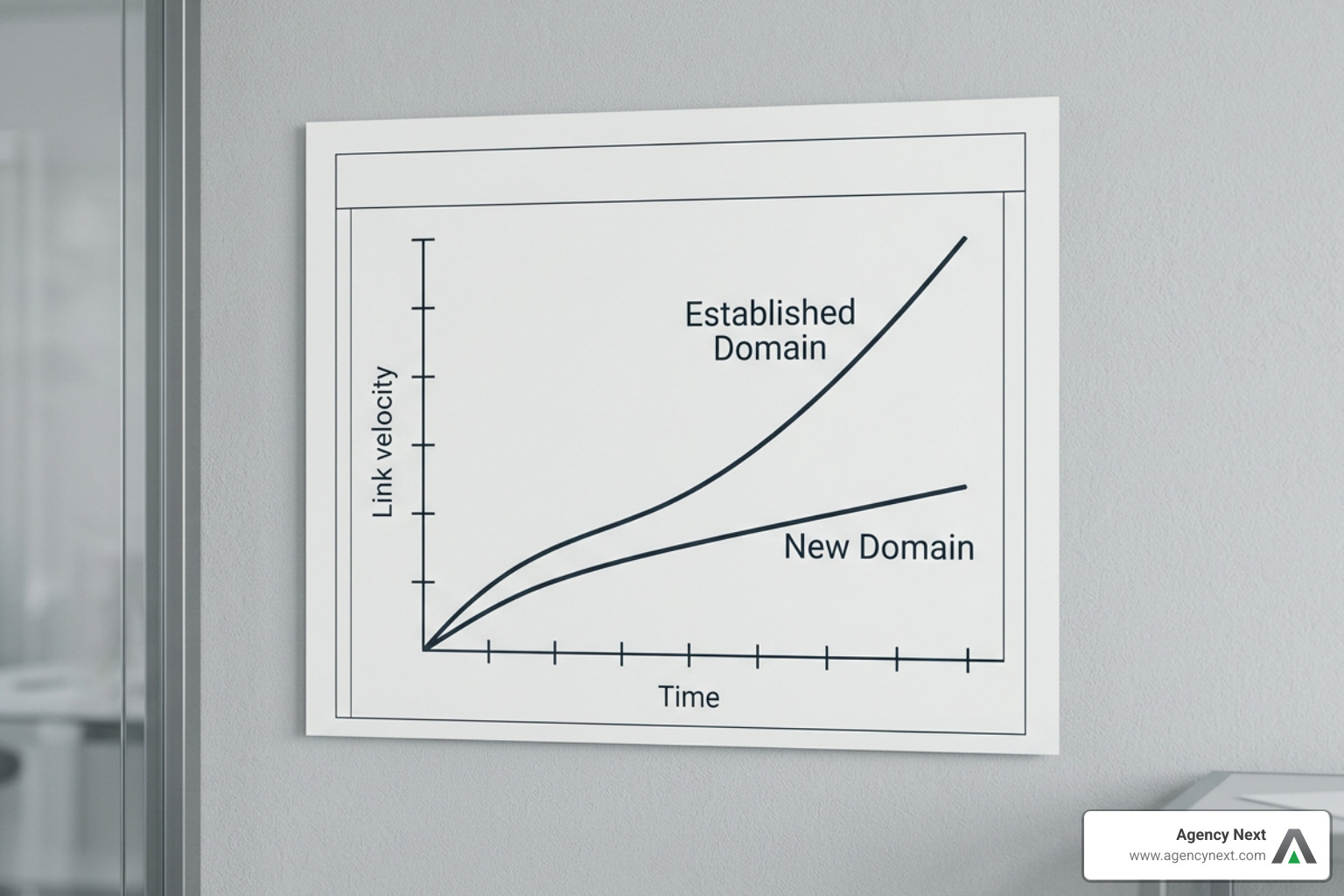 Chart showing natural link building velocity curves comparing brand new sites vs established domains over time Chart showing natural link building velocity curves comparing brand new sites vs established domains over time