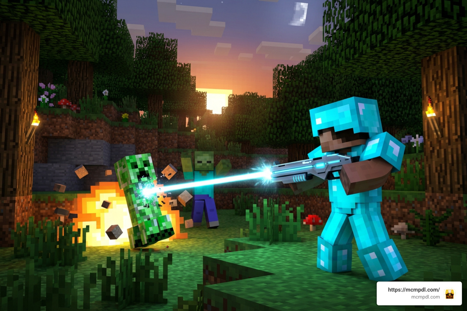 Player fighting mobs with futuristic weapons Player fighting mobs with futuristic weapons