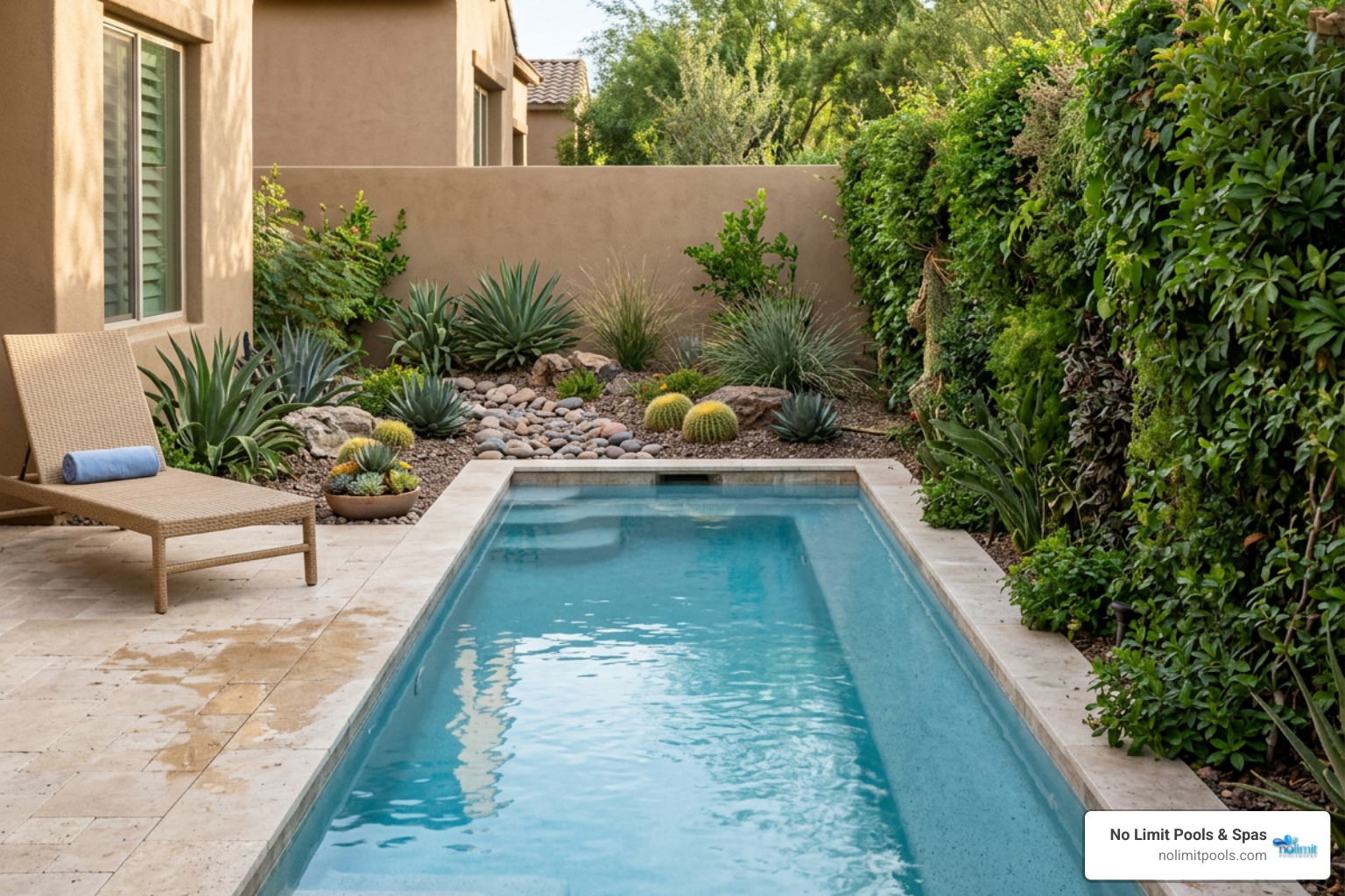 original narrow plunge pool design for a small Arizona backyard