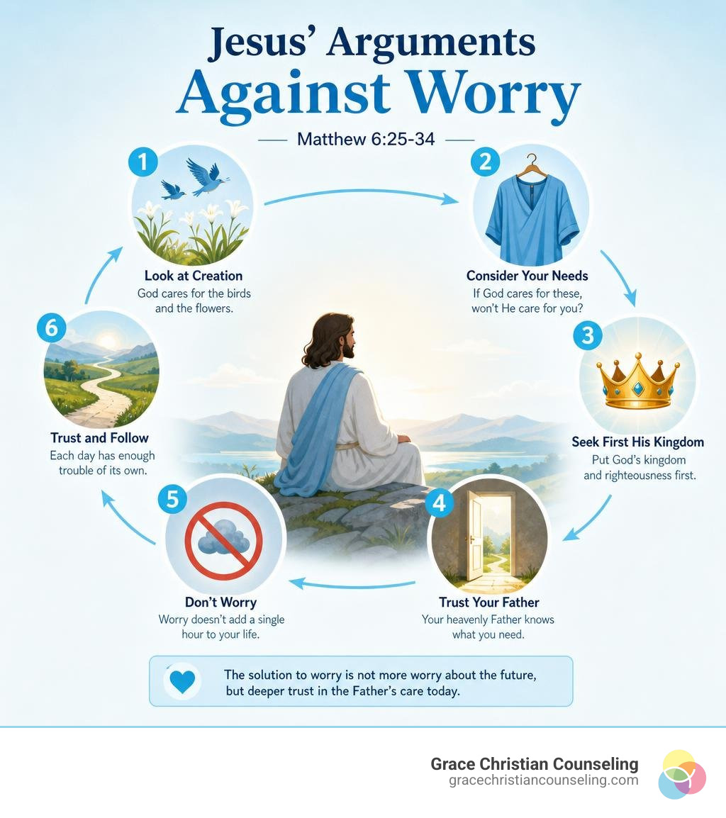 A diagram showing the logical progression of Jesus' arguments against worry in Matthew 6