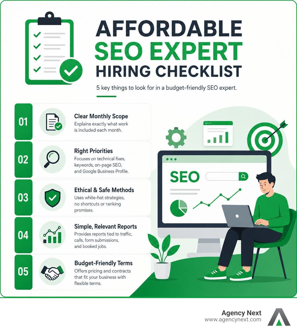 Affordable SEO expert hiring checklist infographic Affordable SEO expert hiring checklist infographic