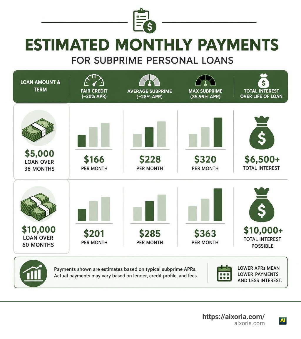 Estimated monthly payments for subprime personal loans infographic
