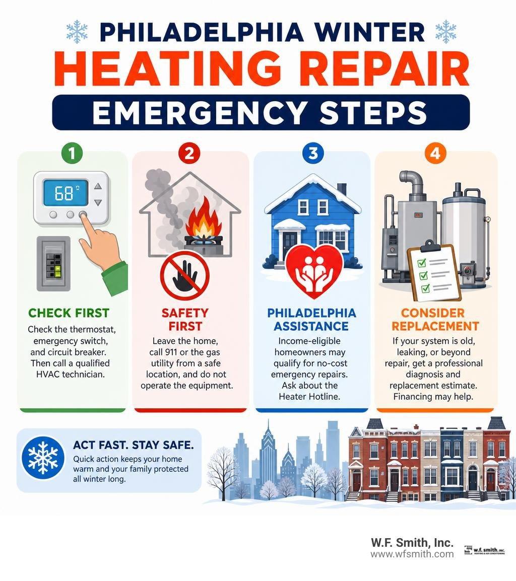 Philadelphia winter heating repair emergency steps infographic Philadelphia winter heating repair emergency steps infographic