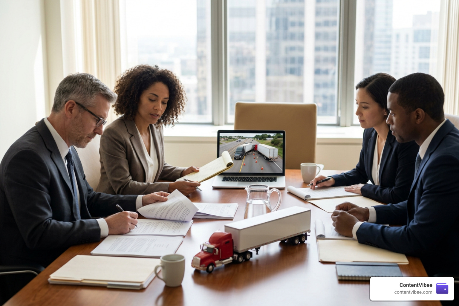 legal team analyzing truck accident claim details