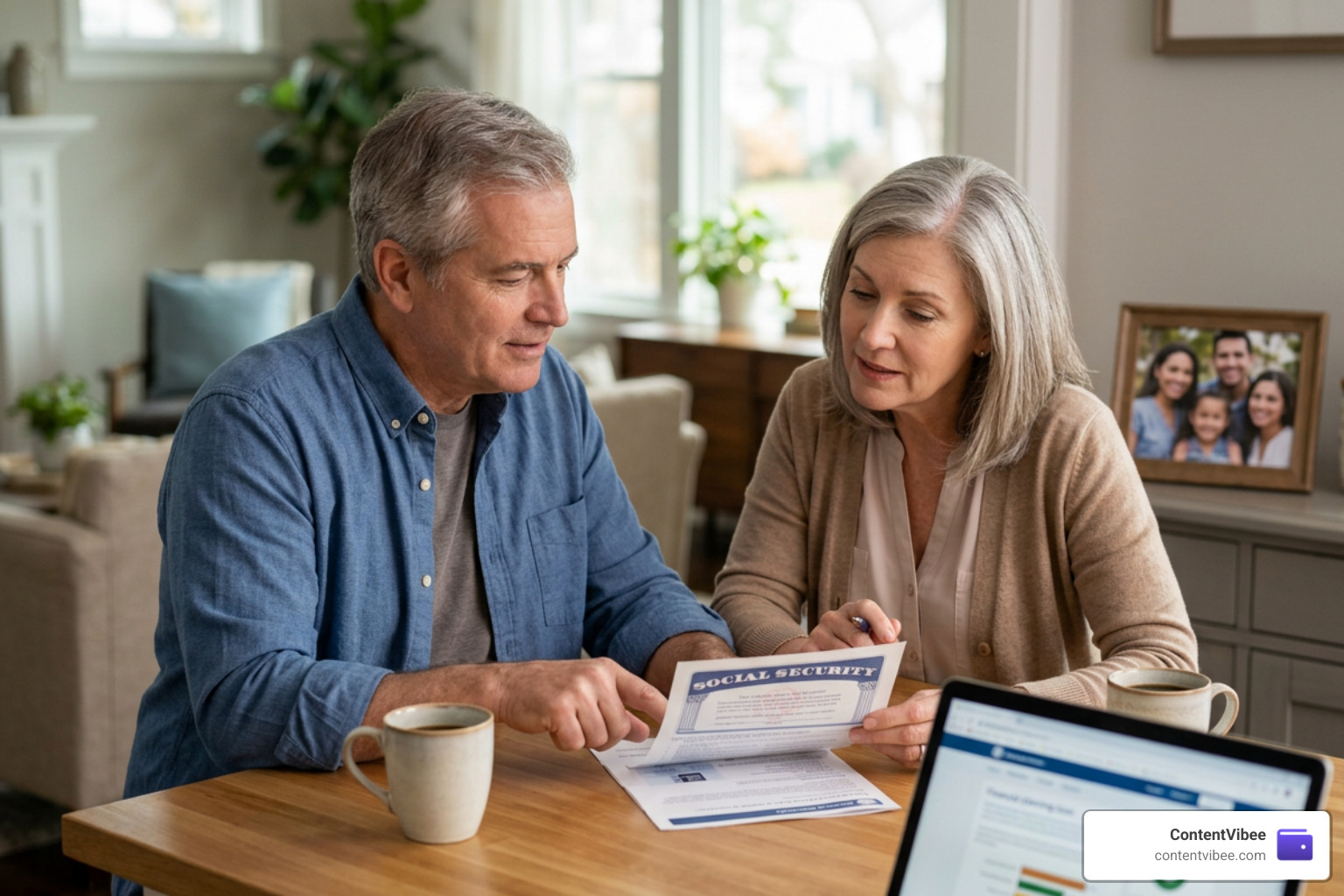 Social Security paperwork and financial calculator