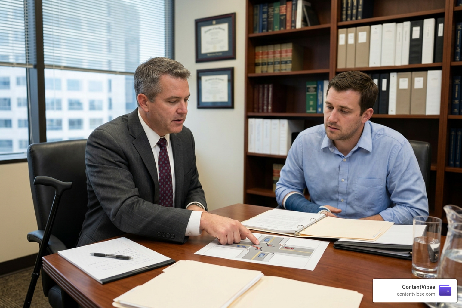 Houston attorney reviewing commercial truck accident evidence with client