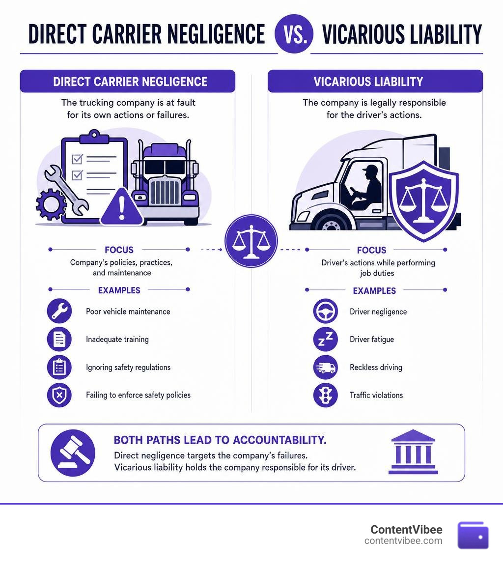 Comparison of direct carrier negligence versus vicarious liability infographic