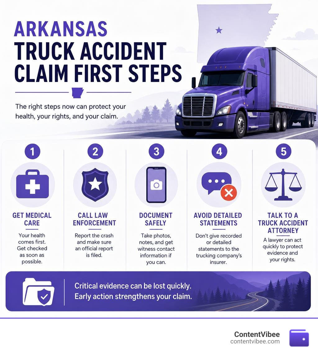 Arkansas truck accident claim first steps infographic