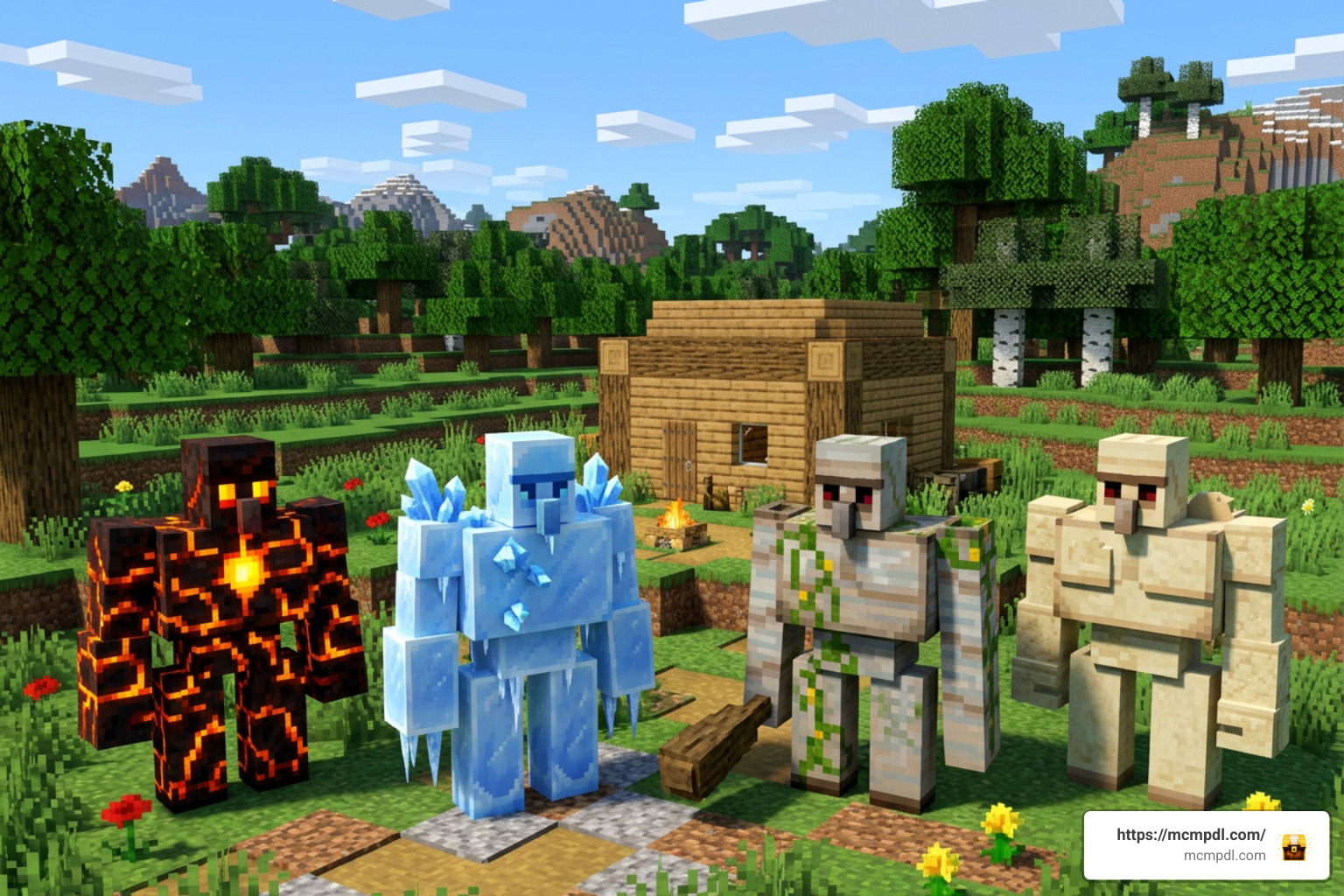 Different material golems including magma ice and stone Different material golems including magma ice and stone