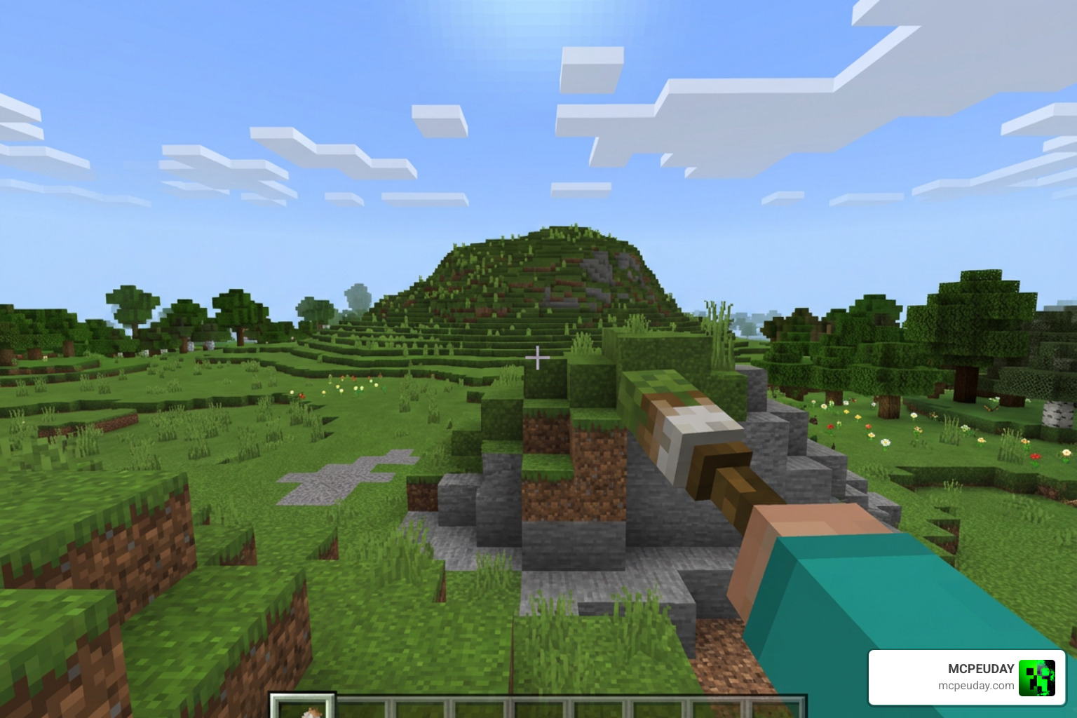 Brush tool forming custom terrain in Minecraft Bedrock