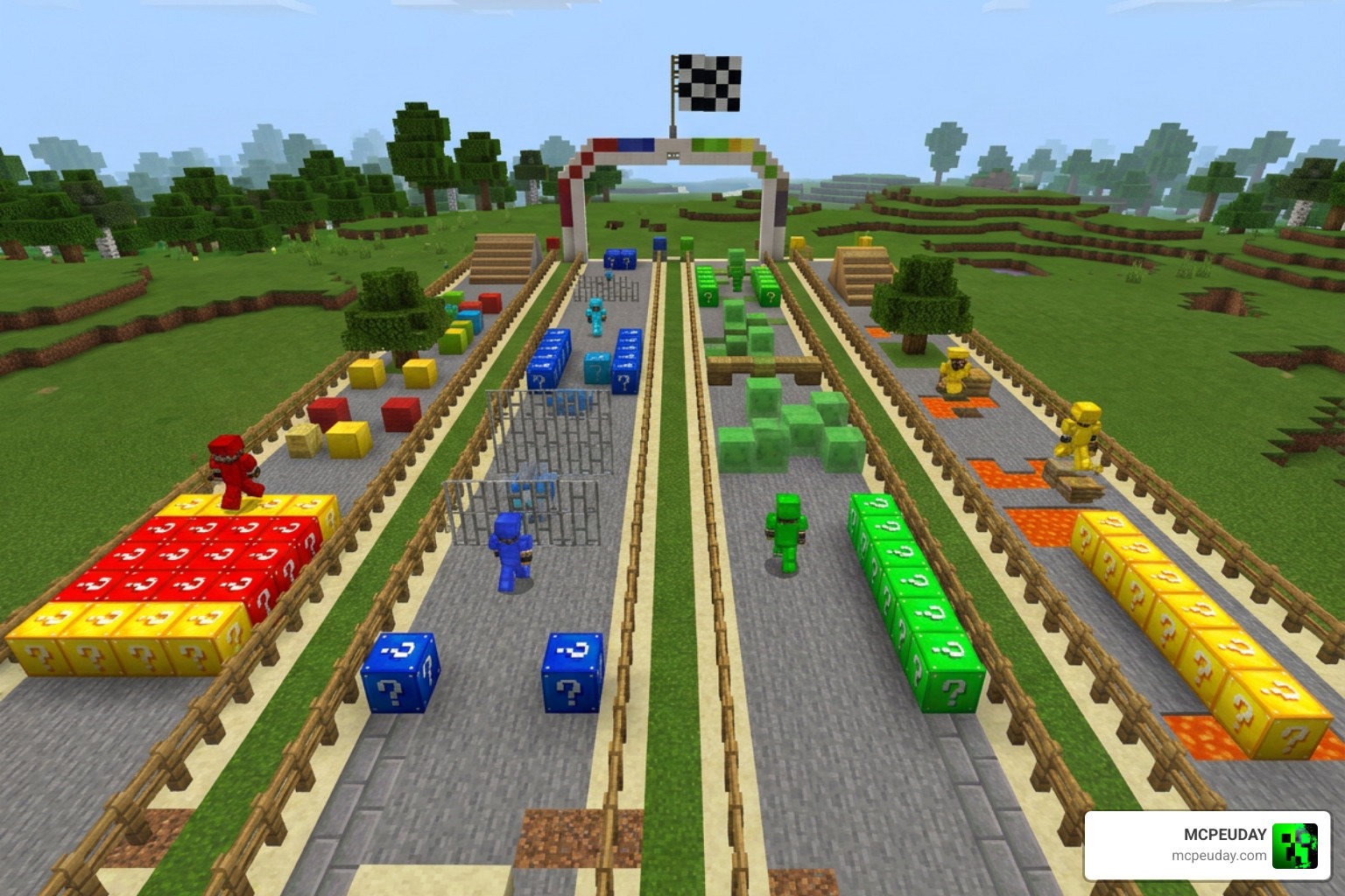 4-player race track setup in Lucky Block Race map