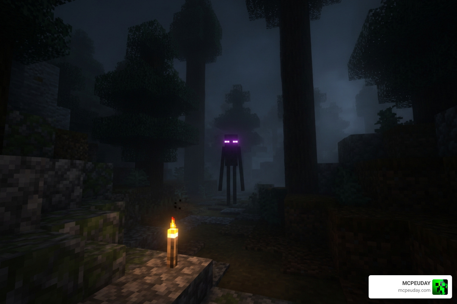 Stalker entity rendered in dark fog with custom shaders