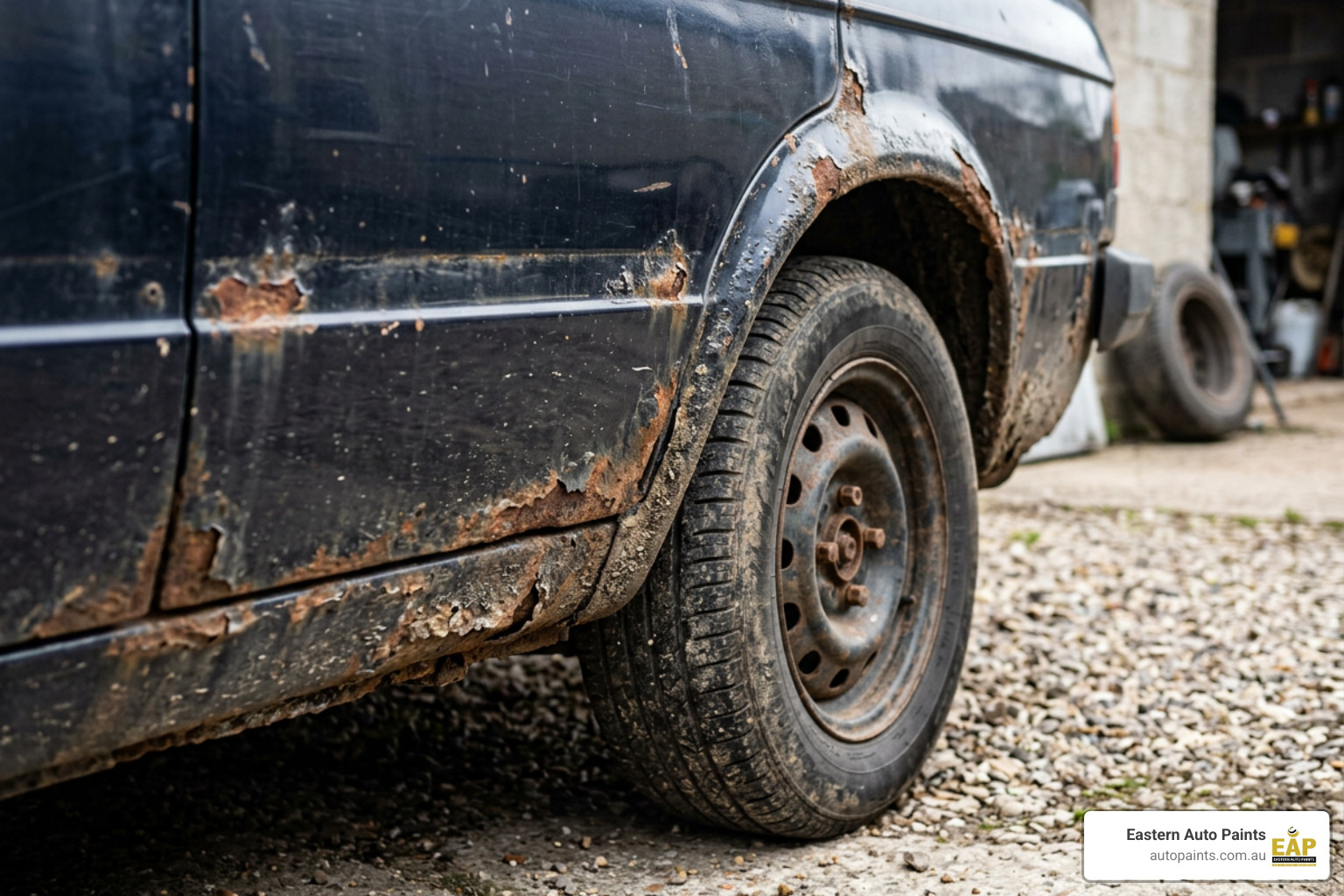 surface rust on vehicle rocker panels and wheel arches