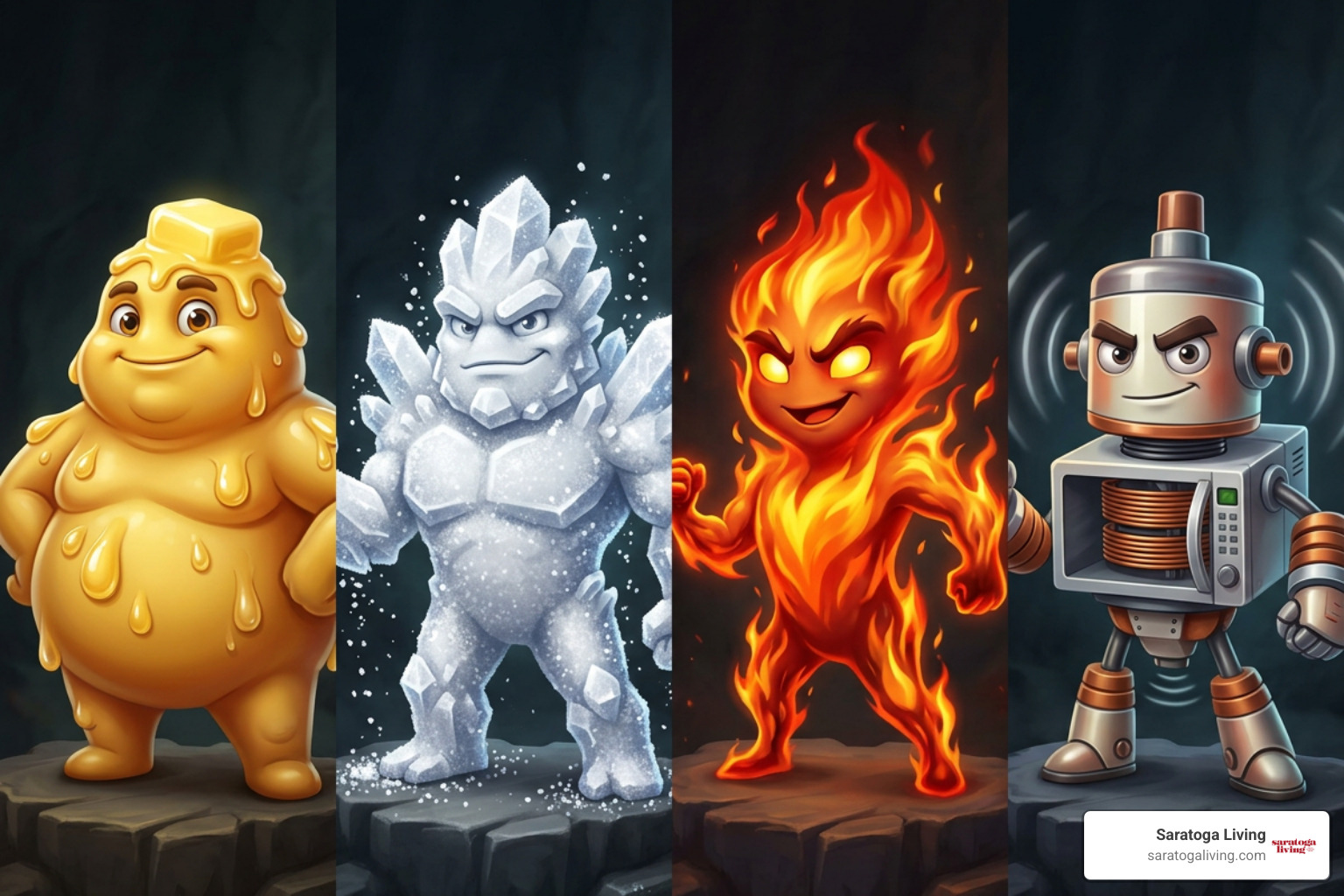 four bosses Butter, Salt, Fire, and Magnetron four bosses Butter, Salt, Fire, and Magnetron