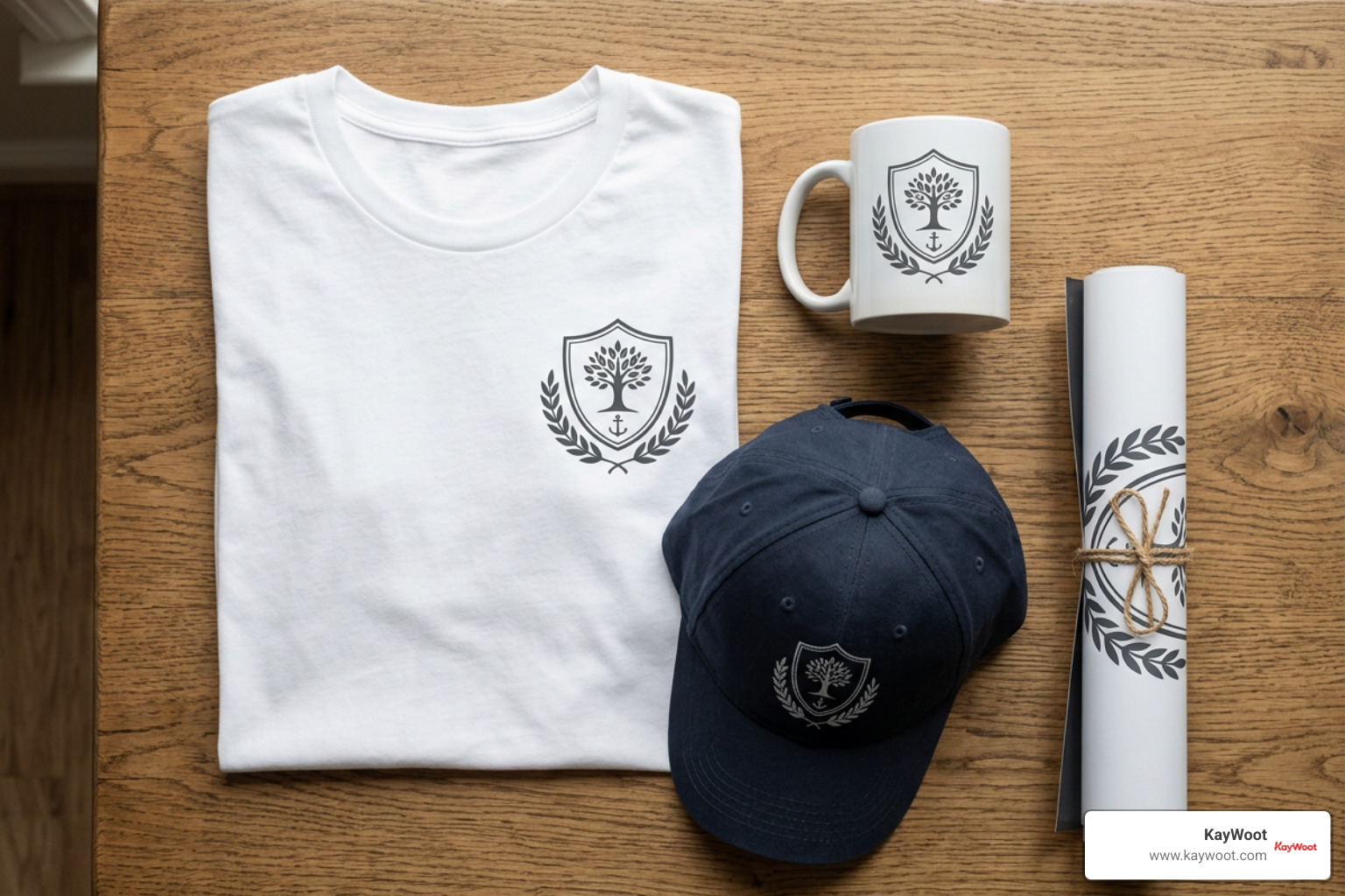 A custom family reunion logo shown printed on t-shirts, mugs, caps, and vinyl banners A custom family reunion logo shown printed on t-shirts, mugs, caps, and vinyl banners