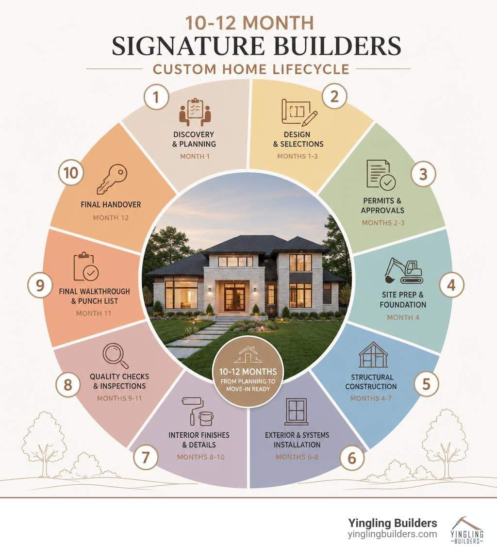 10-12 month Signature Builders custom home lifecycle infographic 10-12 month Signature Builders custom home lifecycle infographic