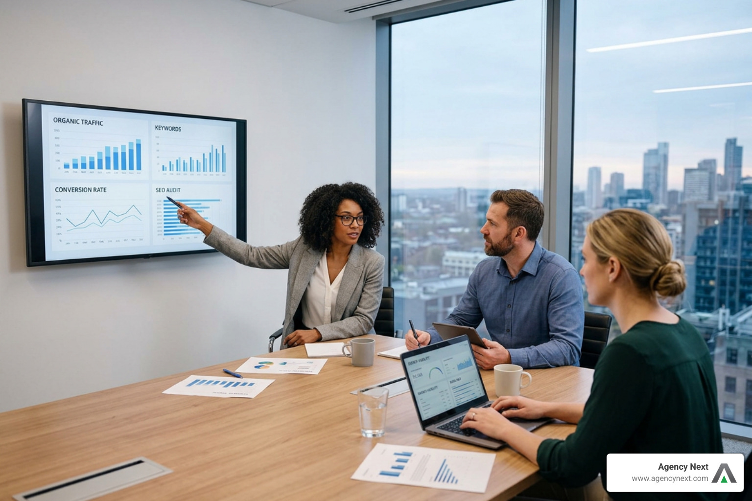 Analytics dashboard tracking organic conversions and traffic growth