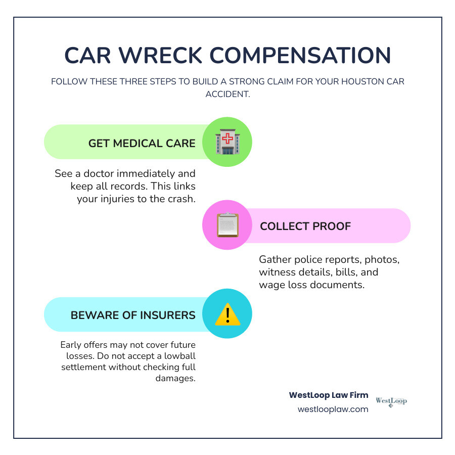 Houston car wreck compensation claim process infographic Houston car wreck compensation claim process infographic